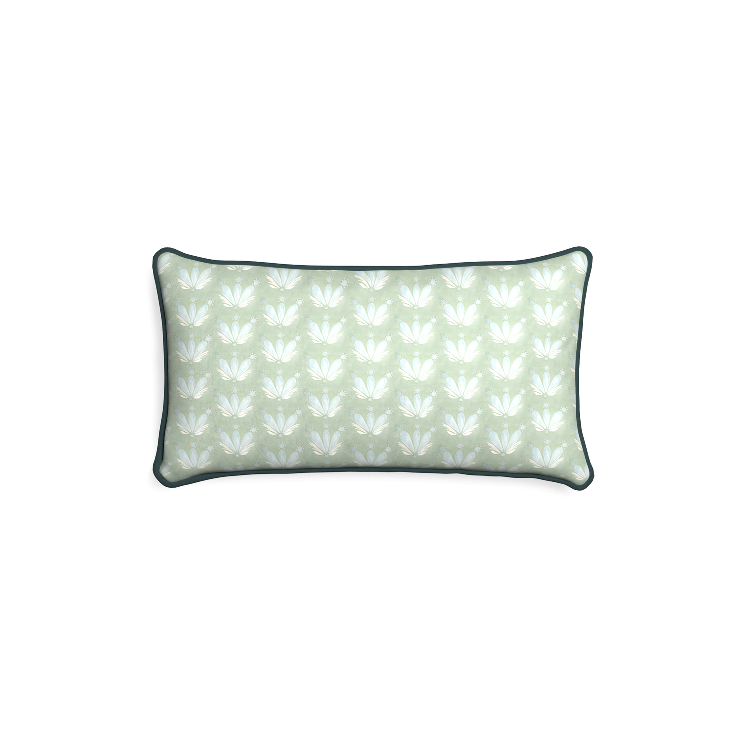 Petite-lumbar serena sea salt custom blue & green floral drop repeatpillow with p piping on white background
