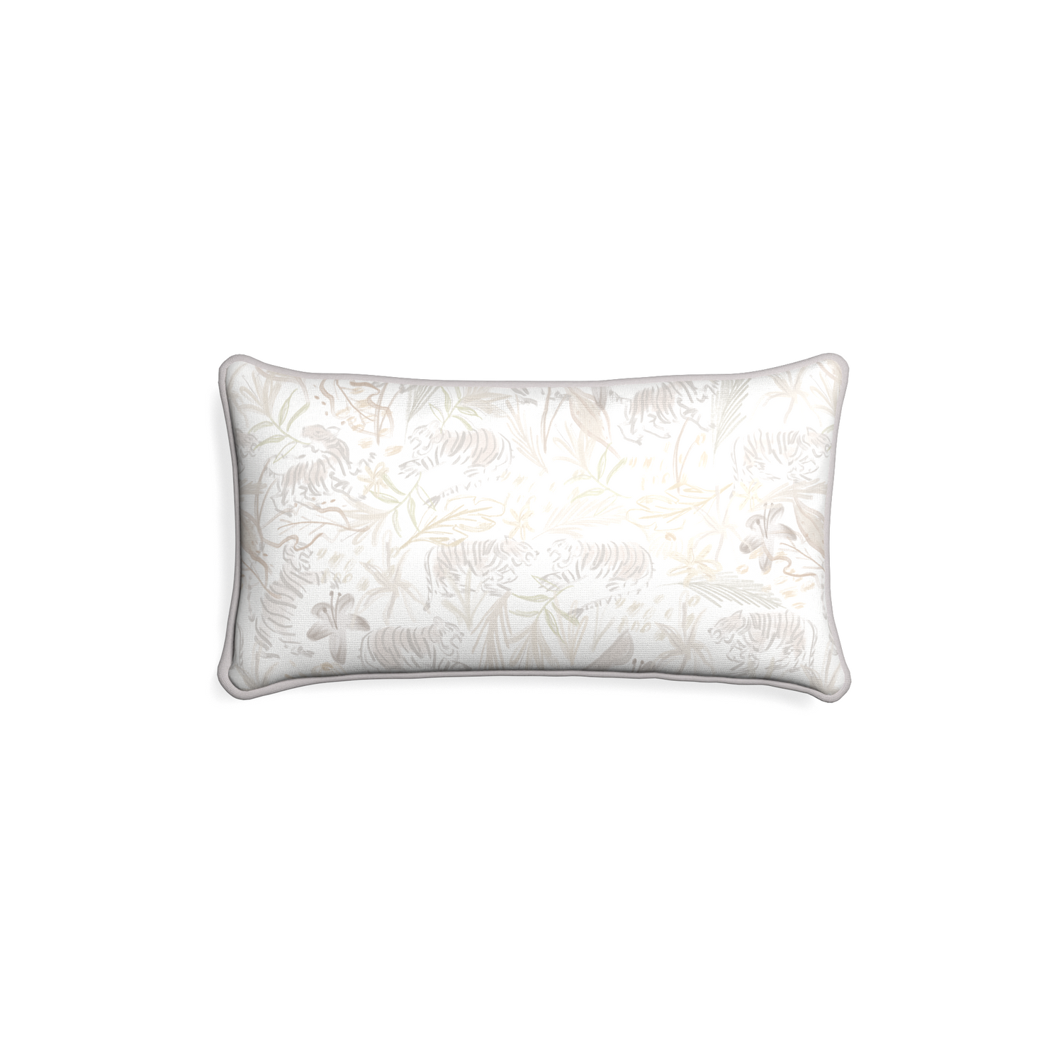 Petite-lumbar frida sand custom beige chinoiserie tigerpillow with pebble piping on white background