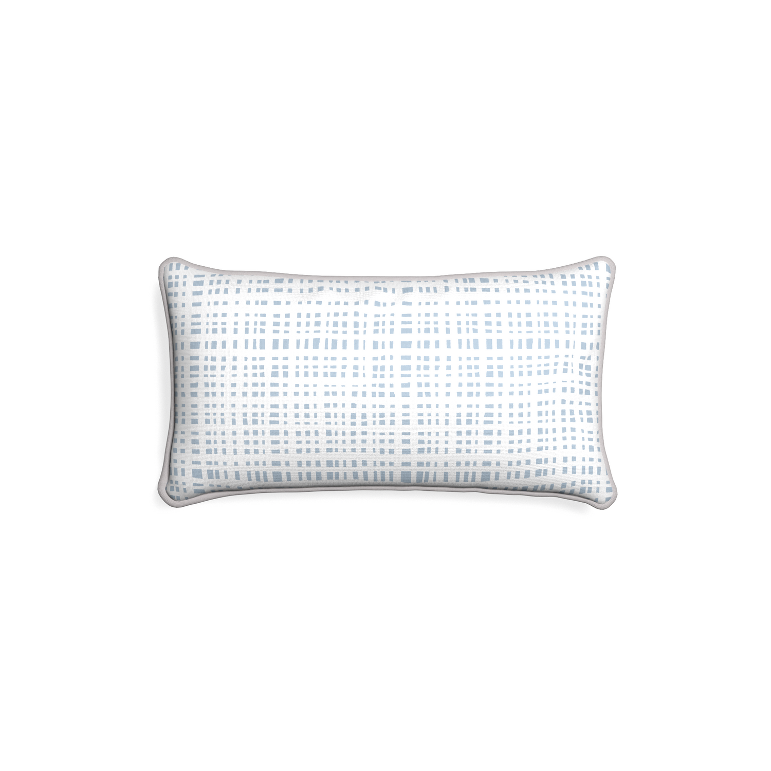 Petite-lumbar ginger sky custom plaid sky bluepillow with pebble piping on white background