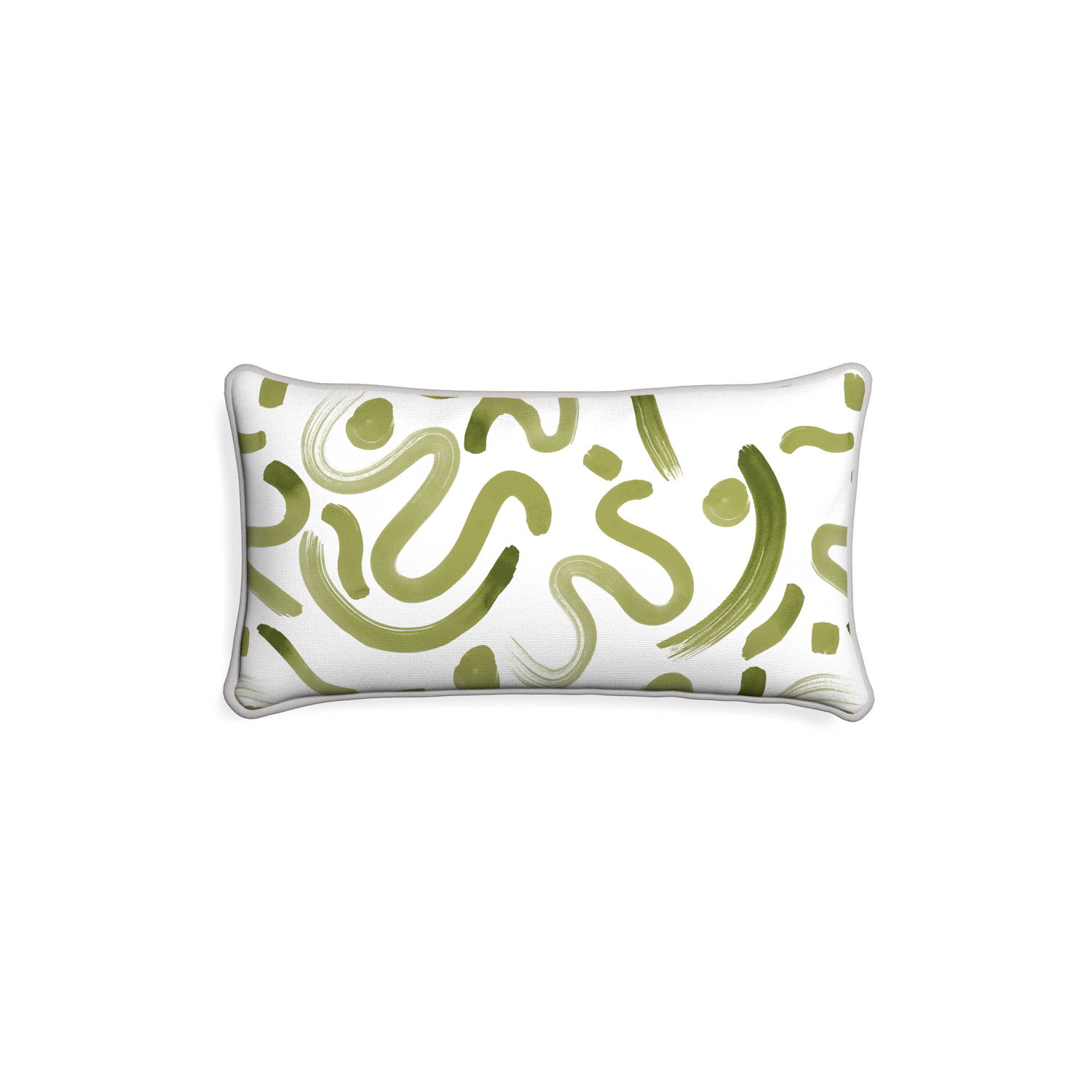 Petite-lumbar hockney moss custom moss greenpillow with pebble piping on white background