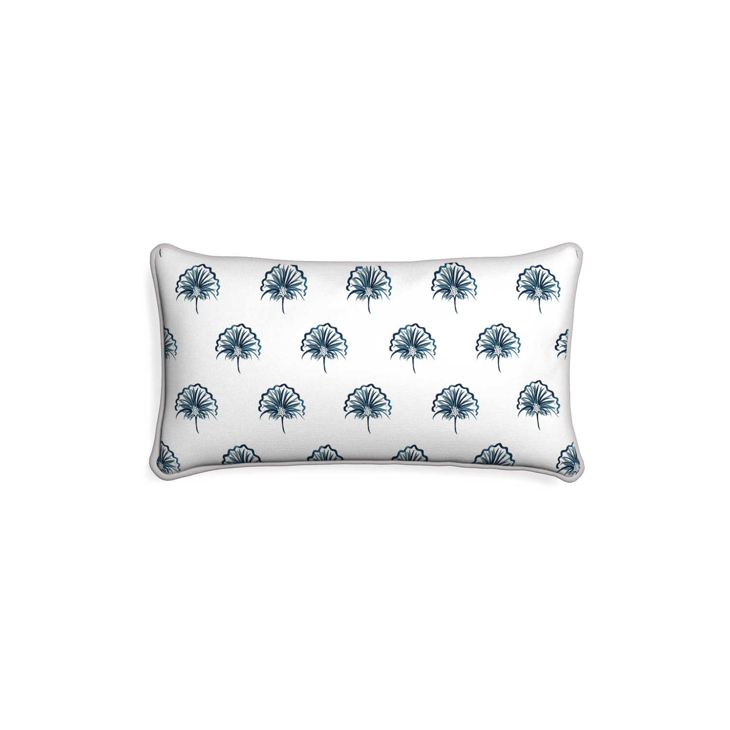 Petite-lumbar penelope midnight custom floral navypillow with pebble piping on white background