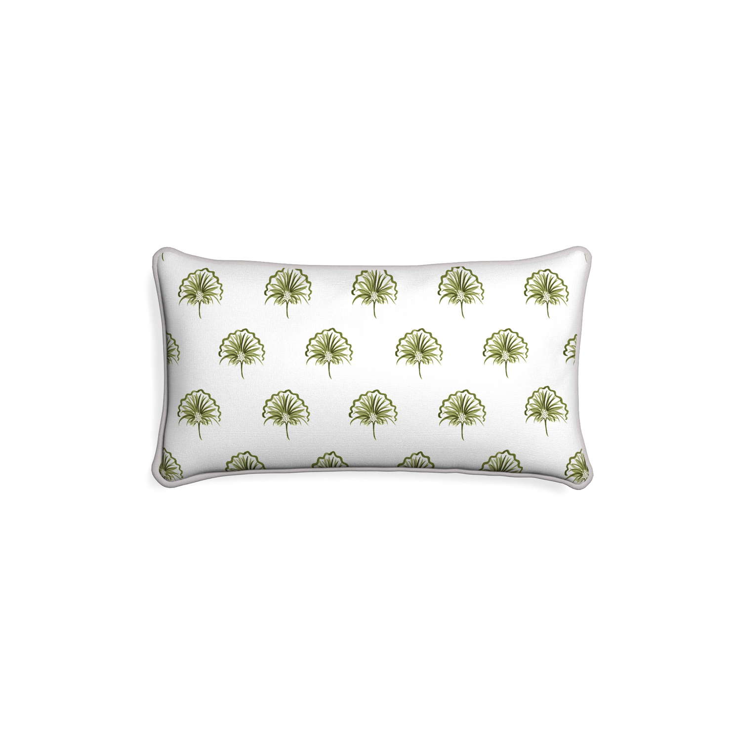 Petite-lumbar penelope moss custom green floralpillow with pebble piping on white background