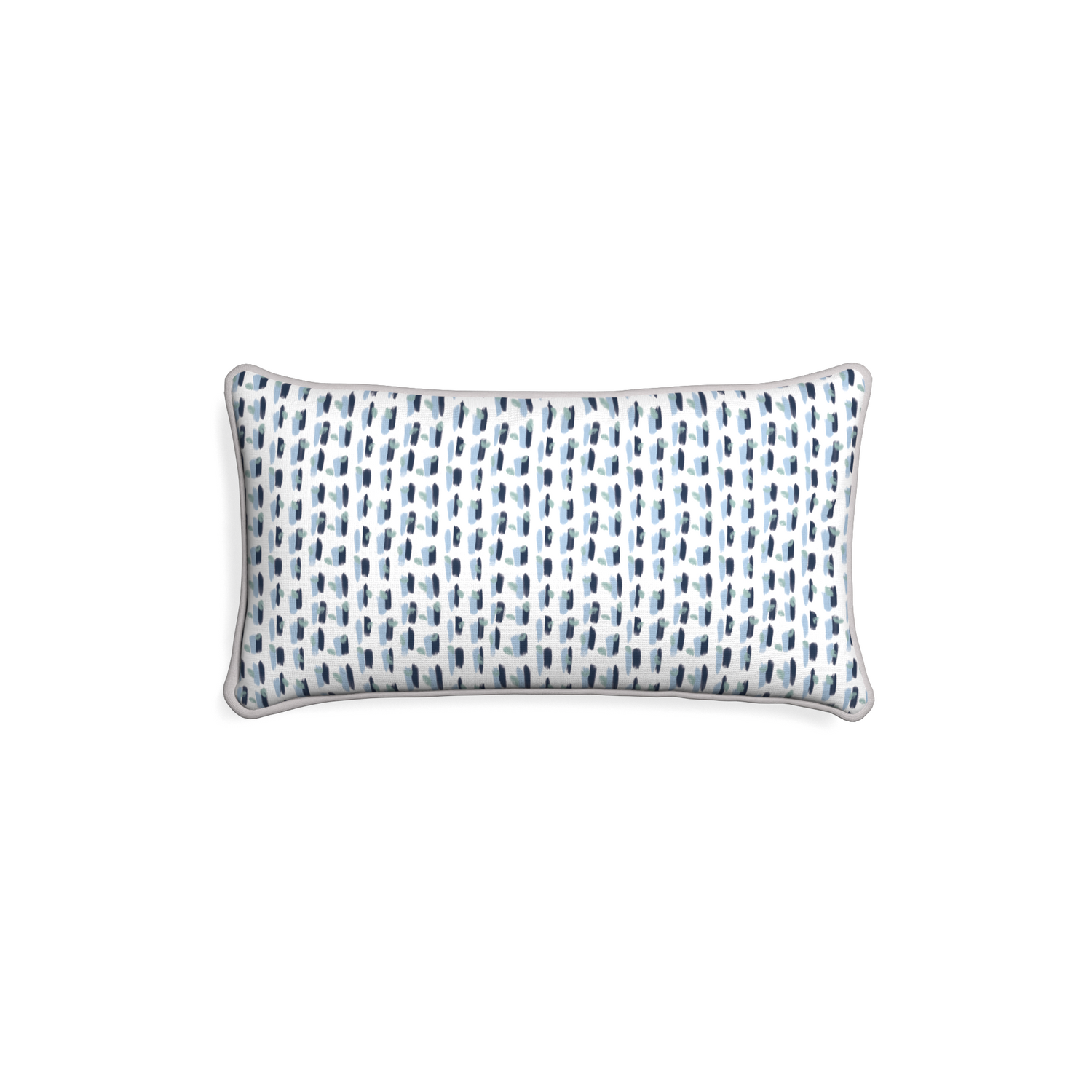 Petite-lumbar poppy blue custom blue and whitepillow with pebble piping on white background