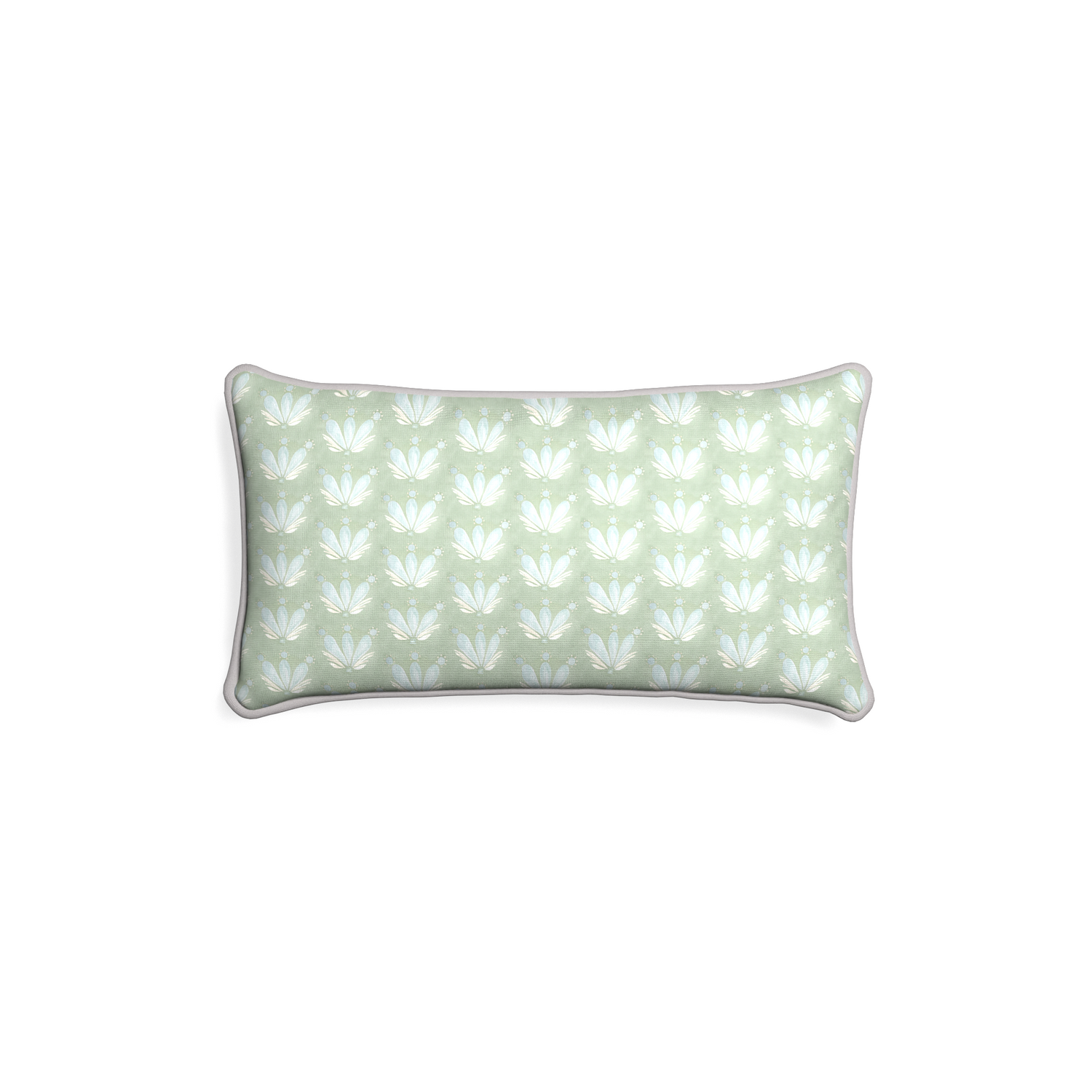 Petite-lumbar serena sea salt custom blue & green floral drop repeatpillow with pebble piping on white background