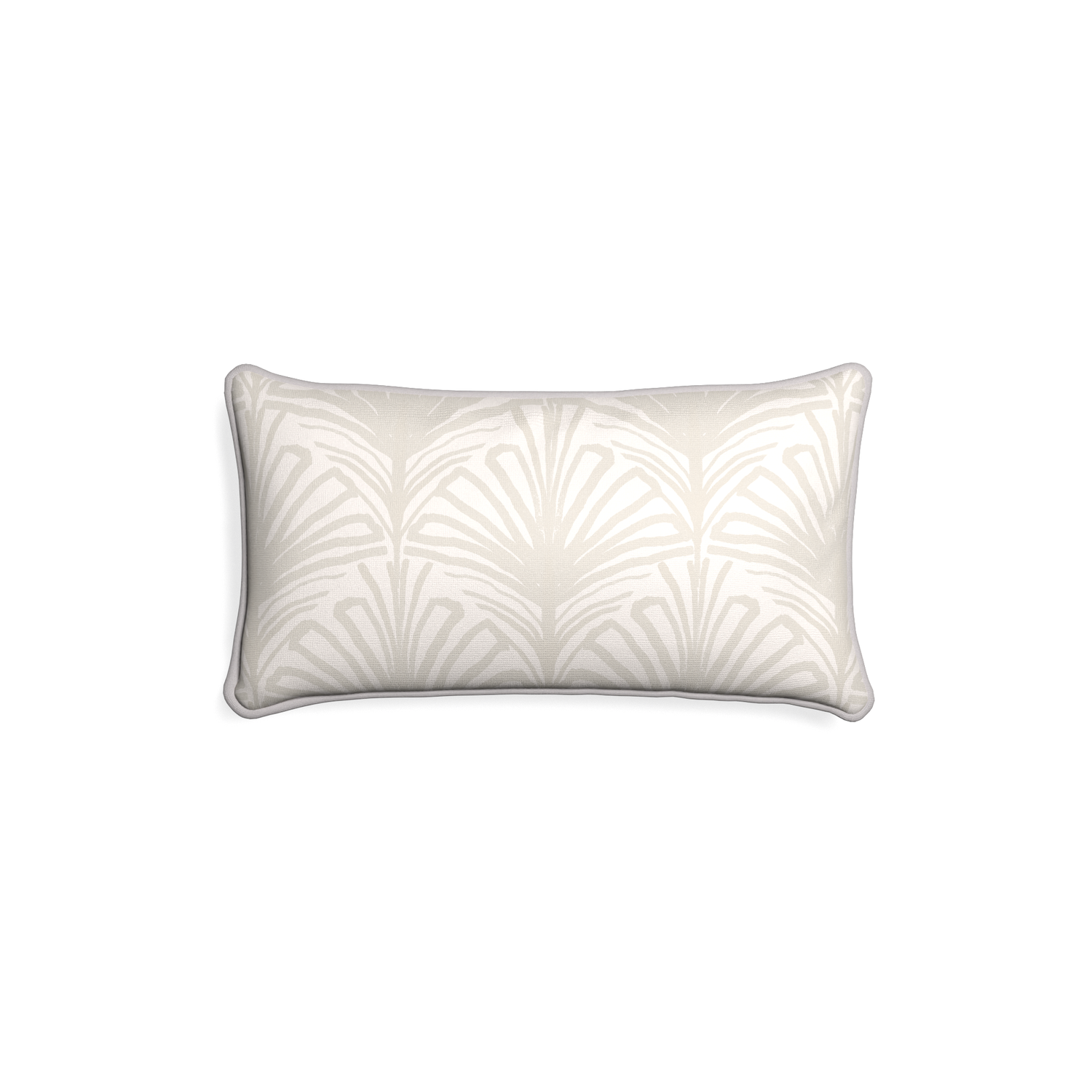 Petite-lumbar suzy sand custom beige palmpillow with pebble piping on white background