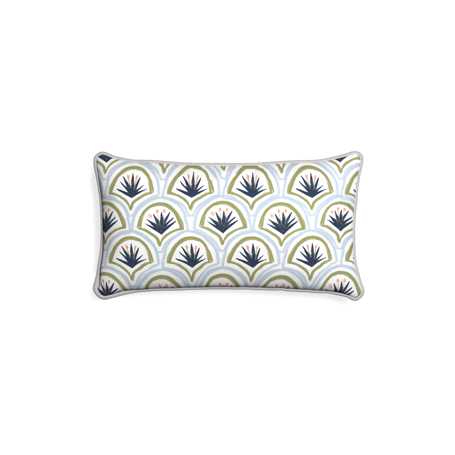Petite-lumbar thatcher midnight custom art deco palm patternpillow with pebble piping on white background
