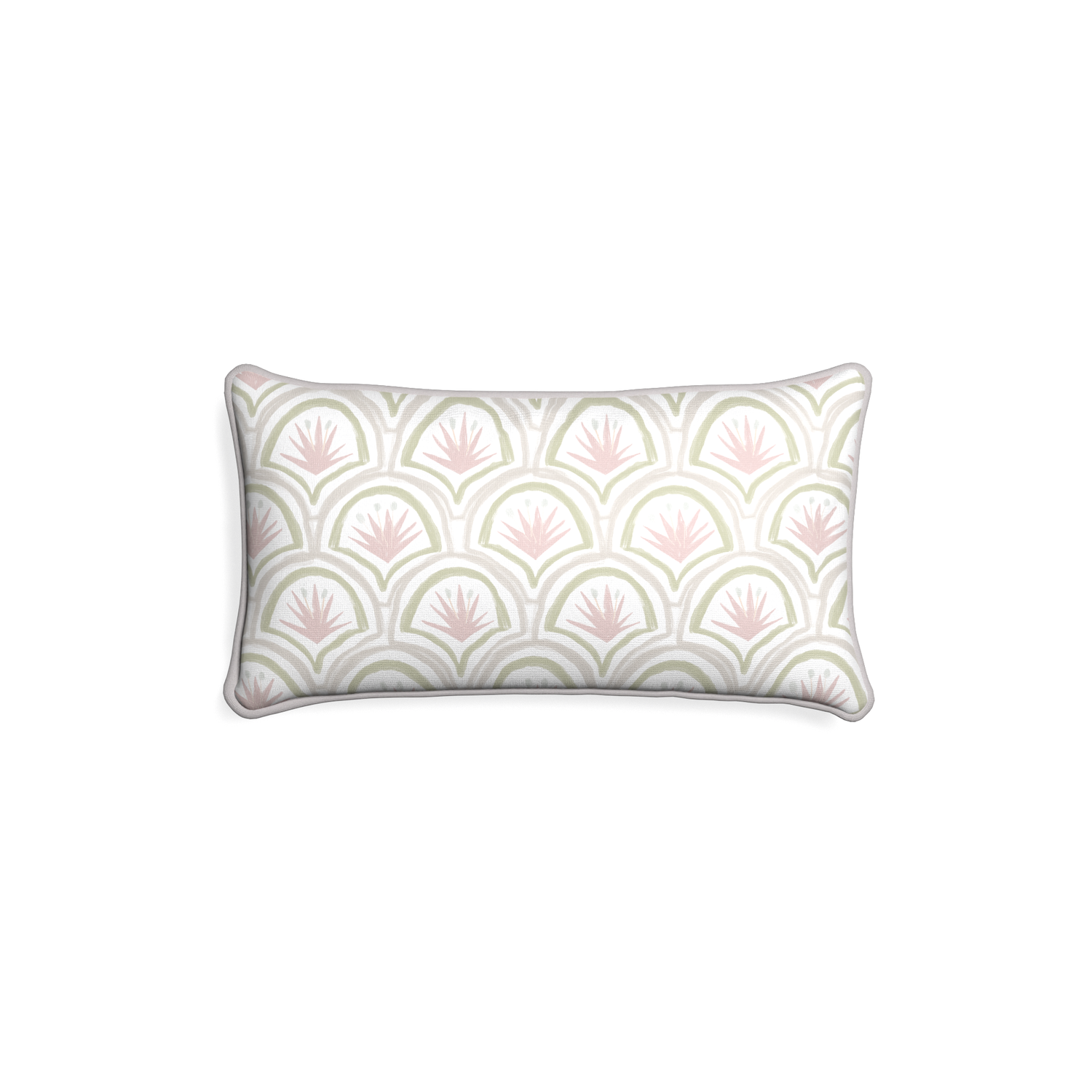 Petite-lumbar thatcher rose custom pink & green palmpillow with pebble piping on white background