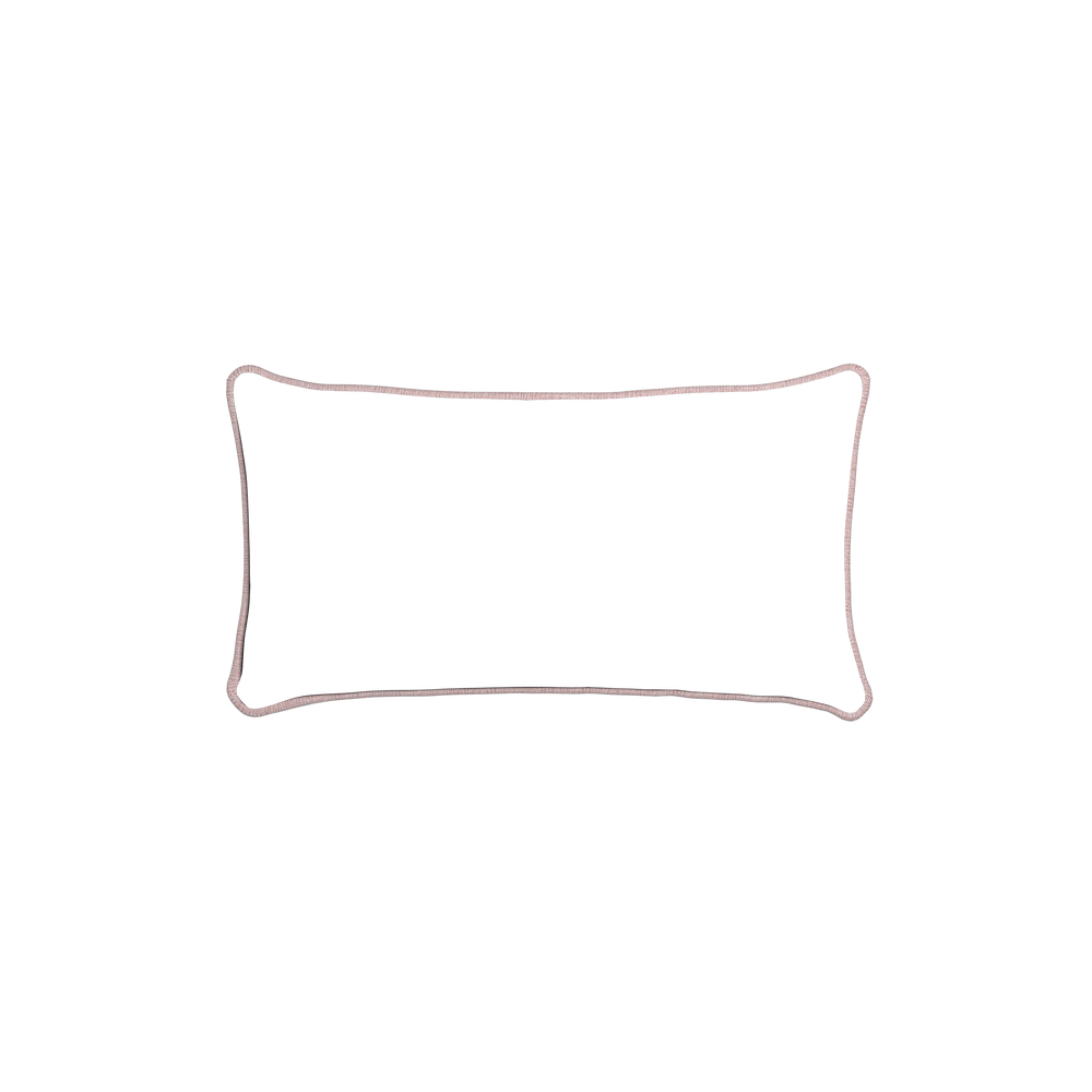 Petite-lumbar margot mist custom pillow with dahlia piping on white background