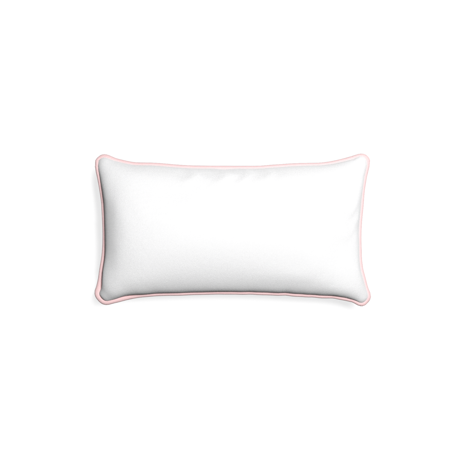 Petite-lumbar snow custom white cottonpillow with petal piping on white background