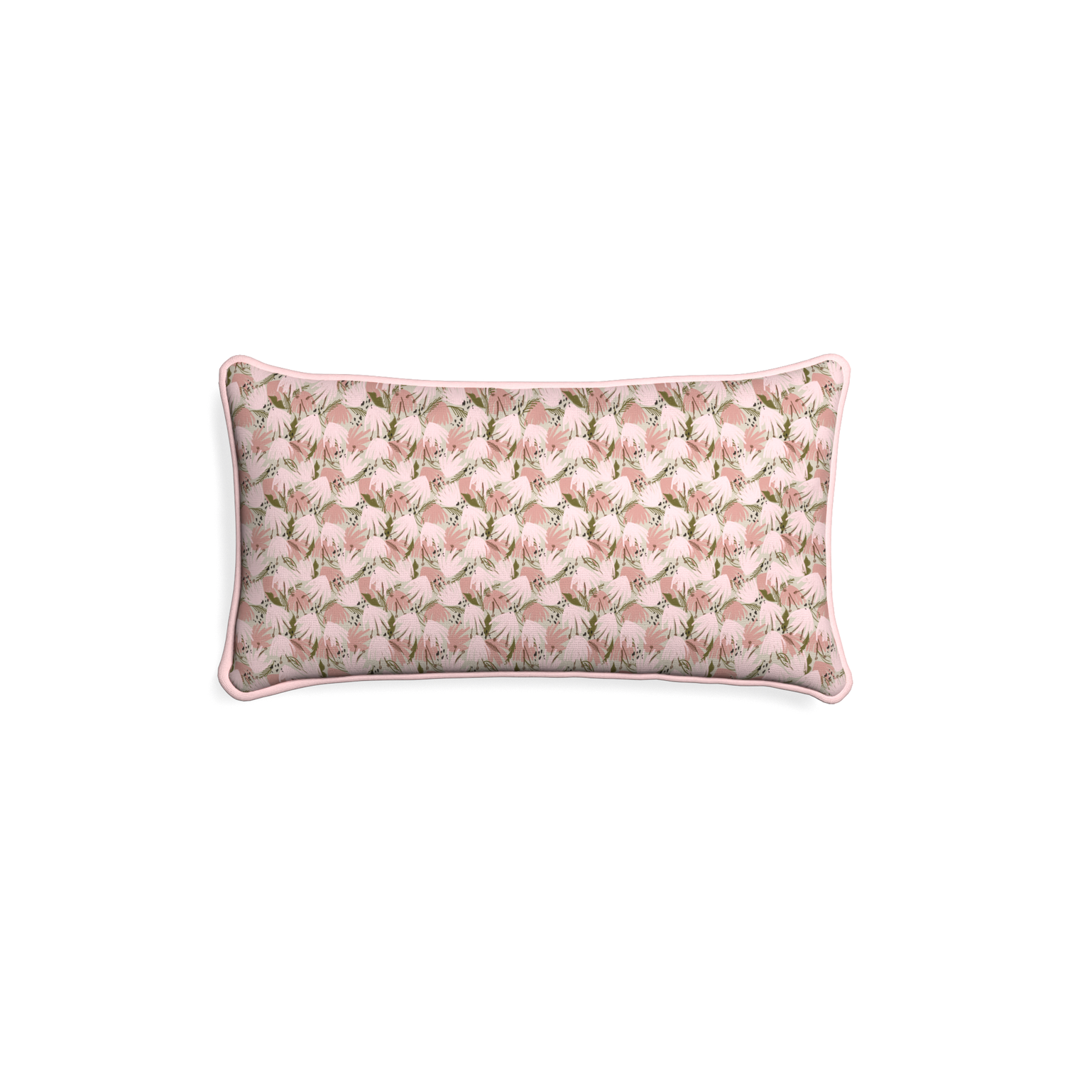 Petite-lumbar eden pink custom pink floralpillow with petal piping on white background