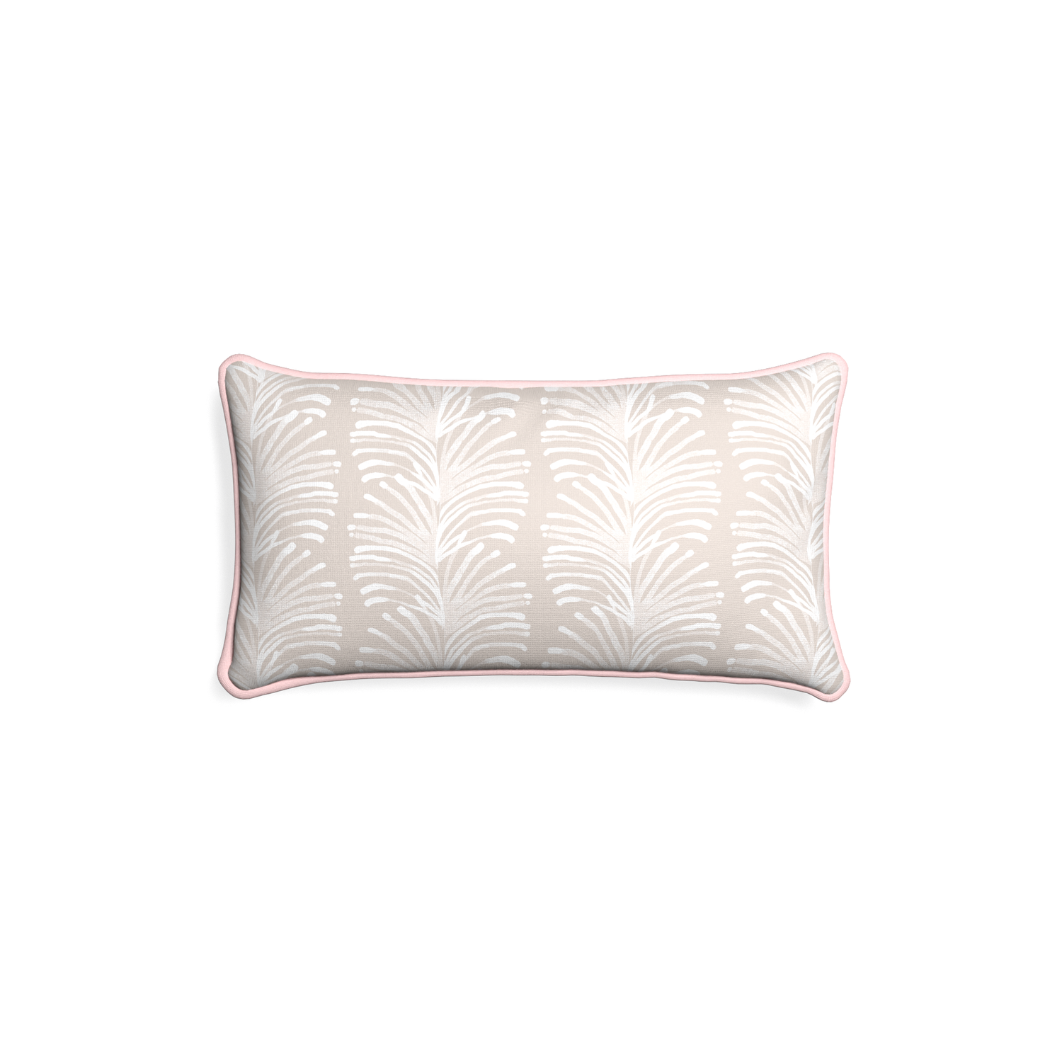 Petite-lumbar emma sand custom sand colored botanical stripepillow with petal piping on white background