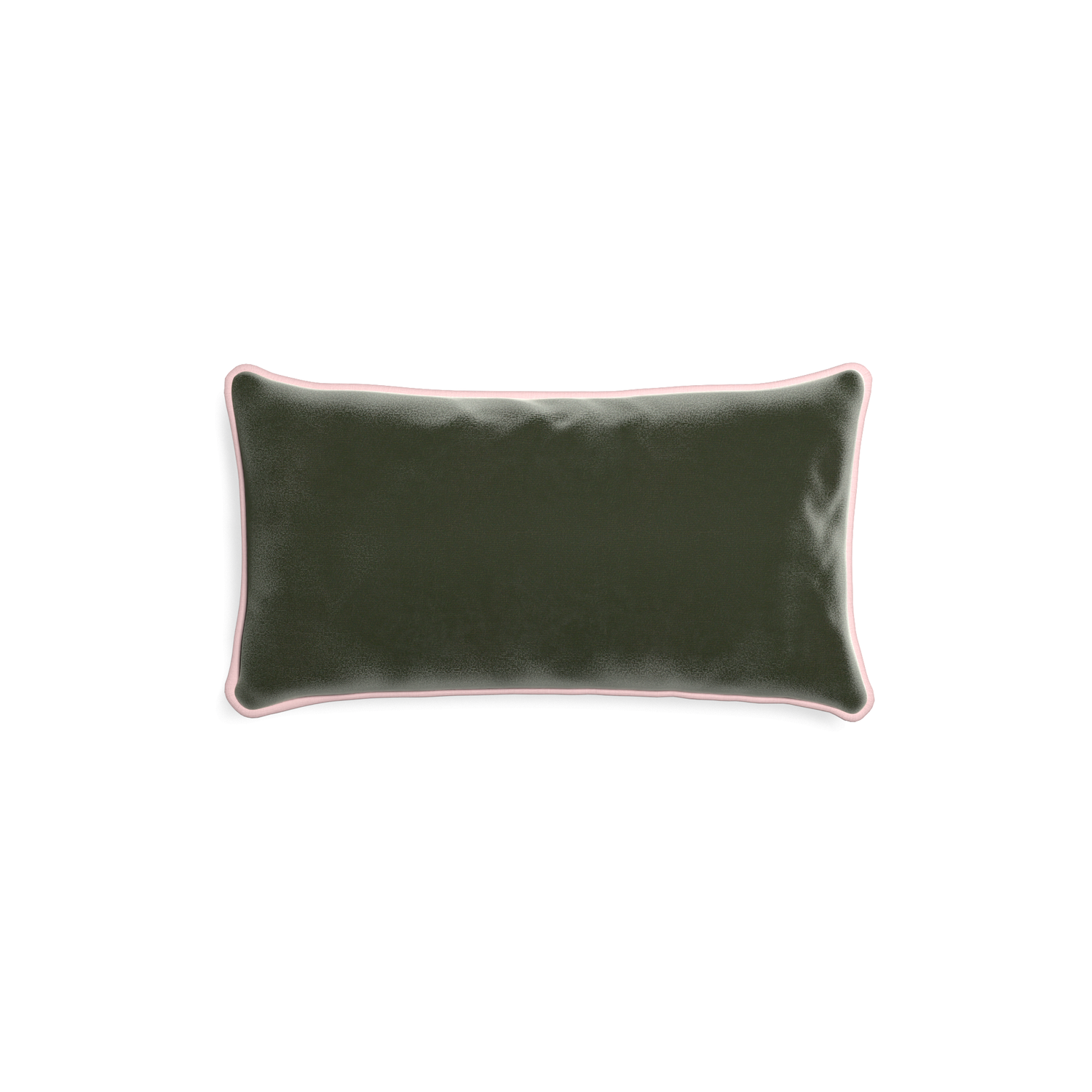 rectangle fern green velvet pillow with light pink piping