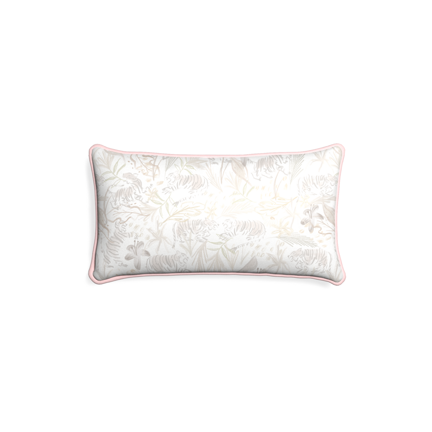 Petite-lumbar frida sand custom beige chinoiserie tigerpillow with petal piping on white background