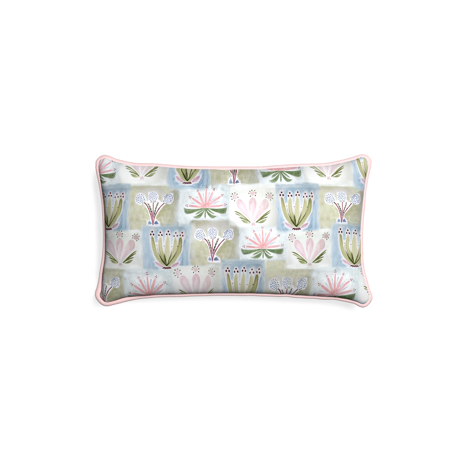 Petite-lumbar harper custom hand-painted floralpillow with petal piping on white background