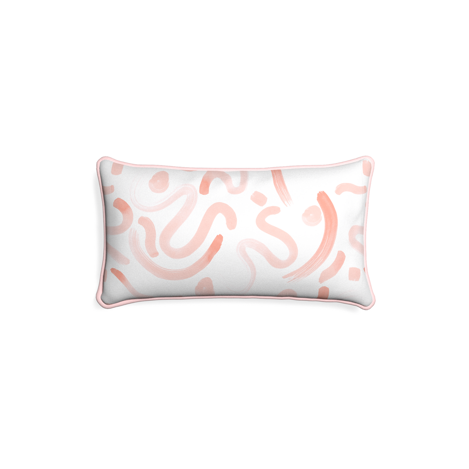 Petite-lumbar hockney pink custom pink graphicpillow with petal piping on white background