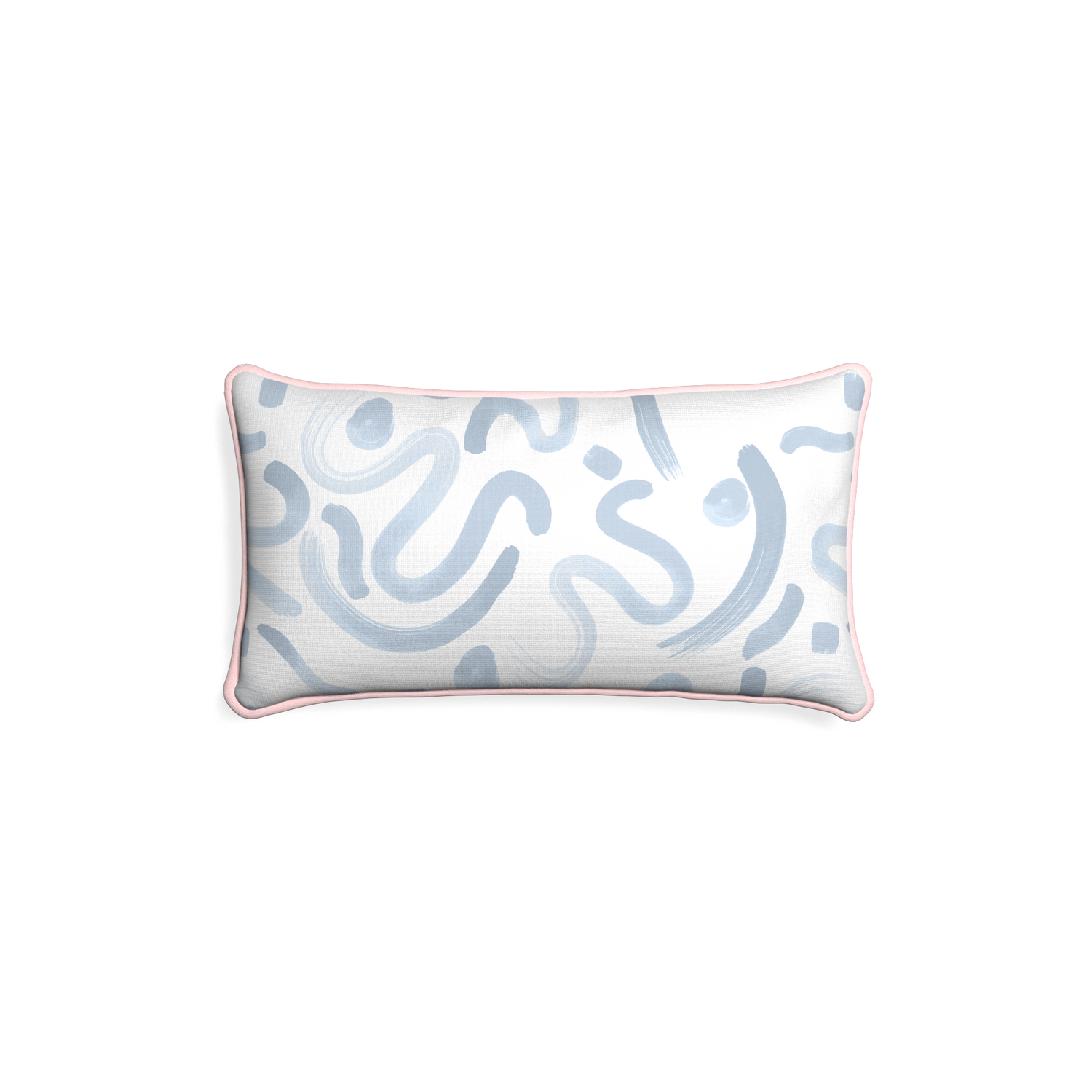Petite-lumbar hockney sky custom abstract sky bluepillow with petal piping on white background