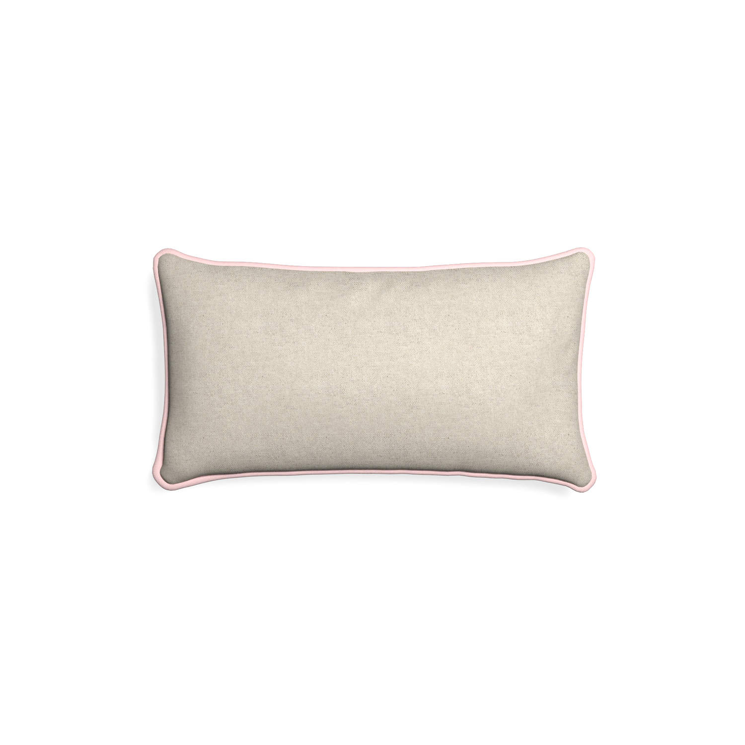 Petite-lumbar oat custom light brownpillow with petal piping on white background