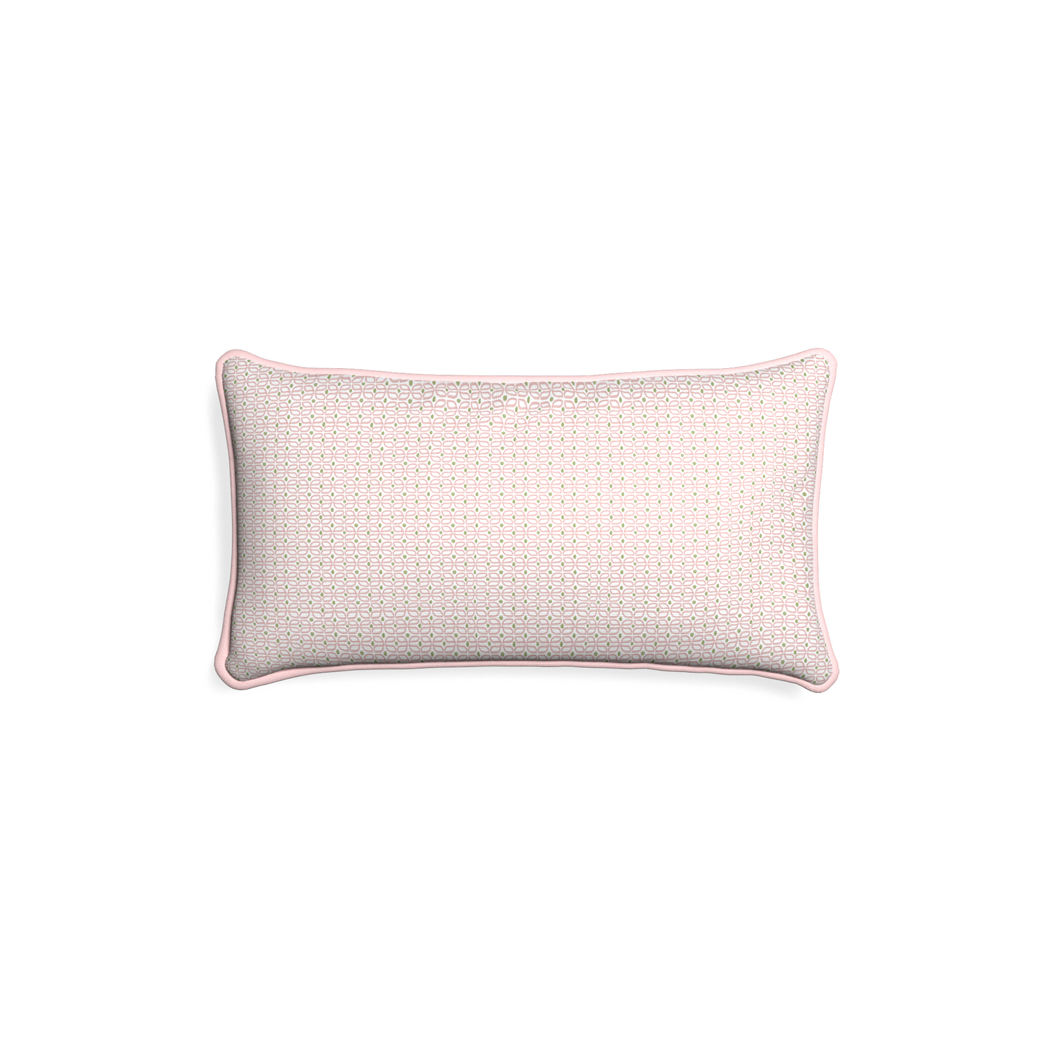 Petite-lumbar loomi pink custom pink geometricpillow with petal piping on white background