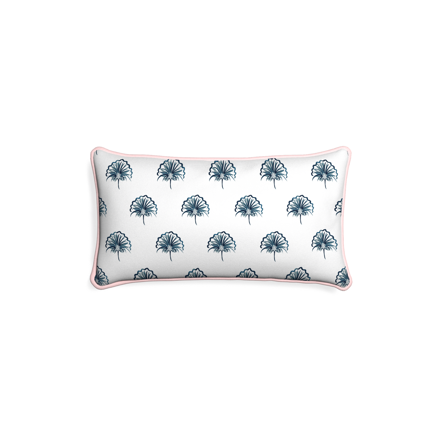 Petite-lumbar penelope midnight custom floral navypillow with petal piping on white background