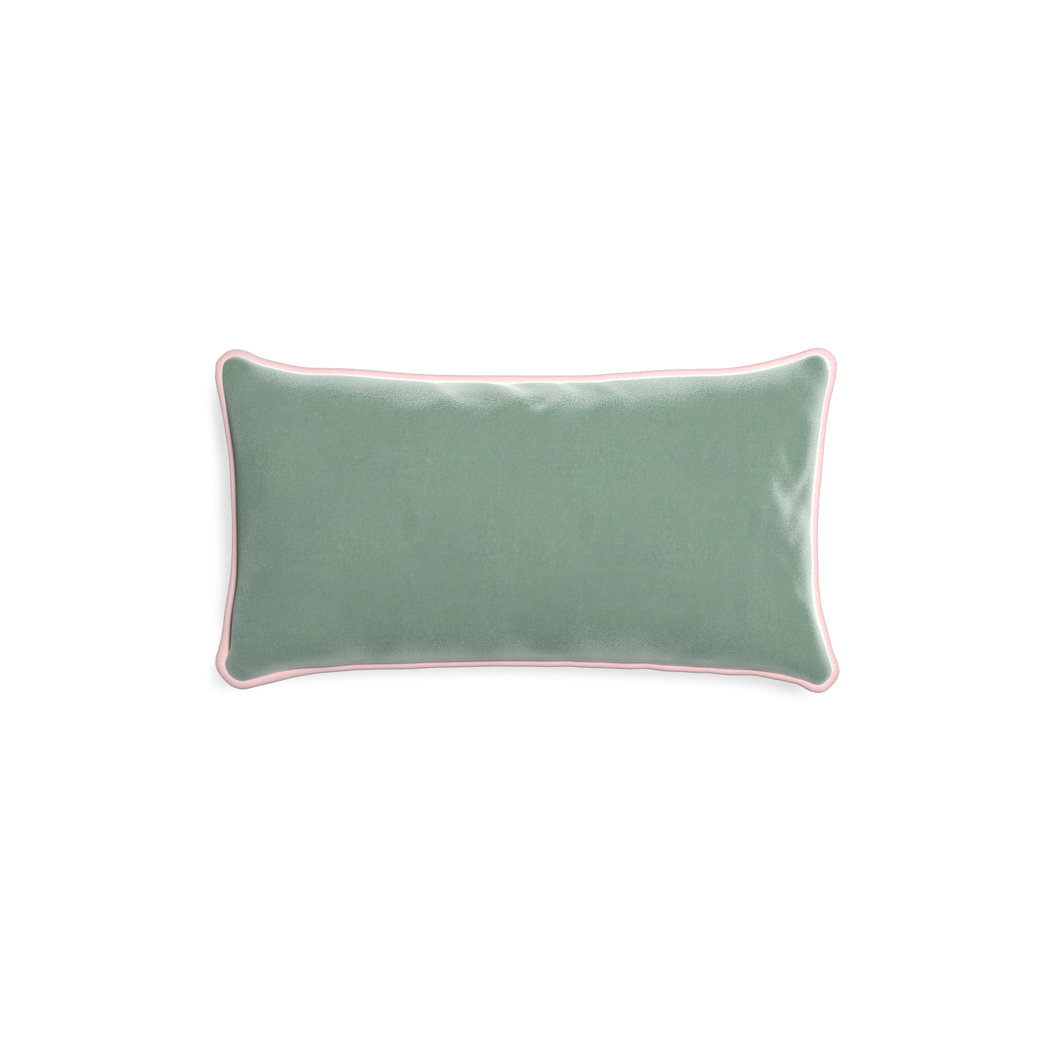 rectangle blue green velvet pillow with light pink piping