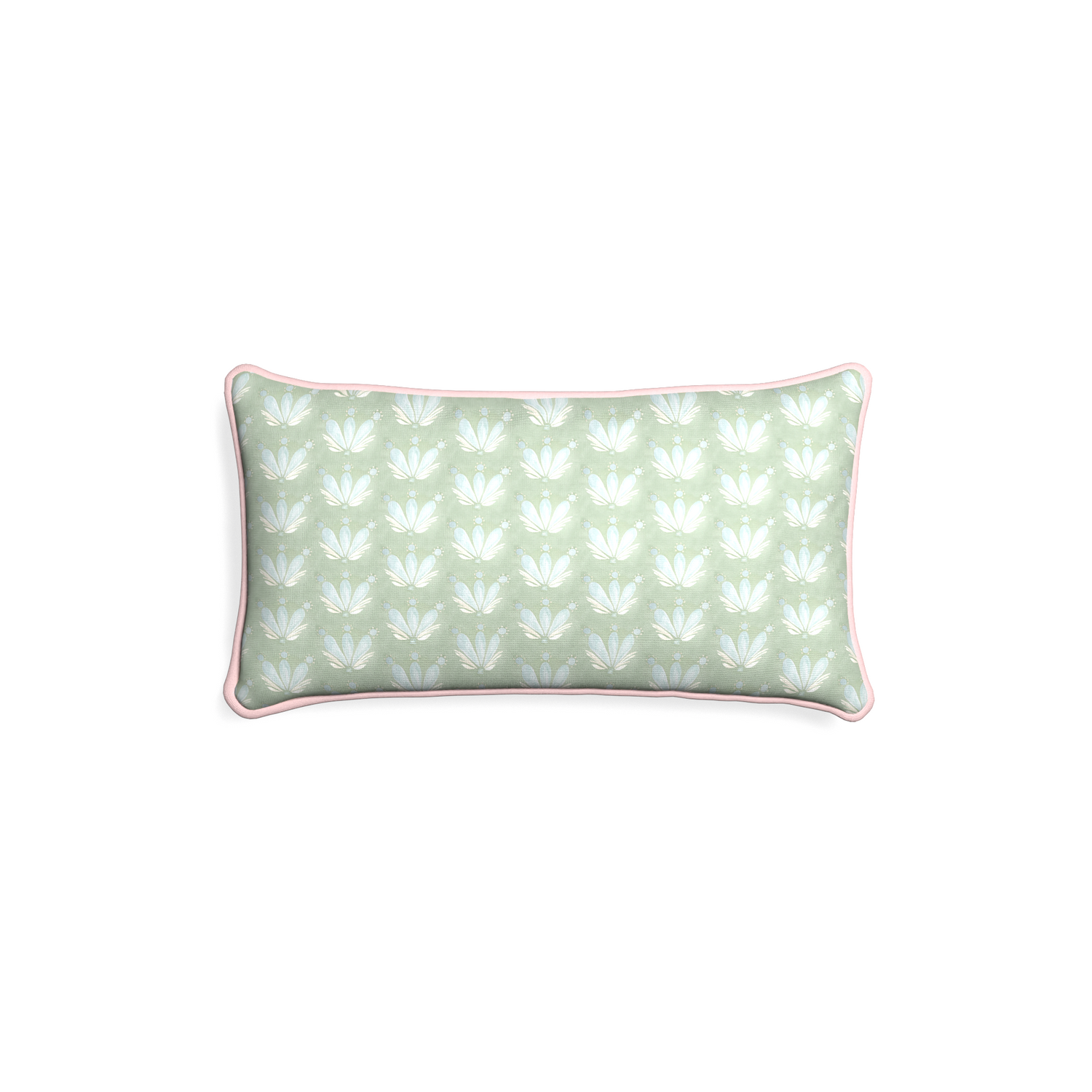 Petite-lumbar serena sea salt custom blue & green floral drop repeatpillow with petal piping on white background
