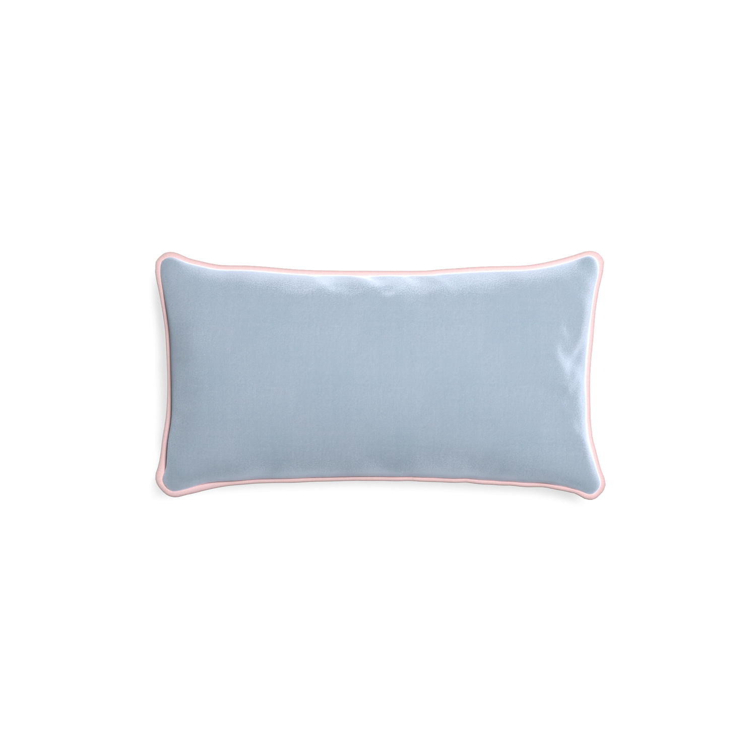 rectangle light blue velvet pillow with light pink piping