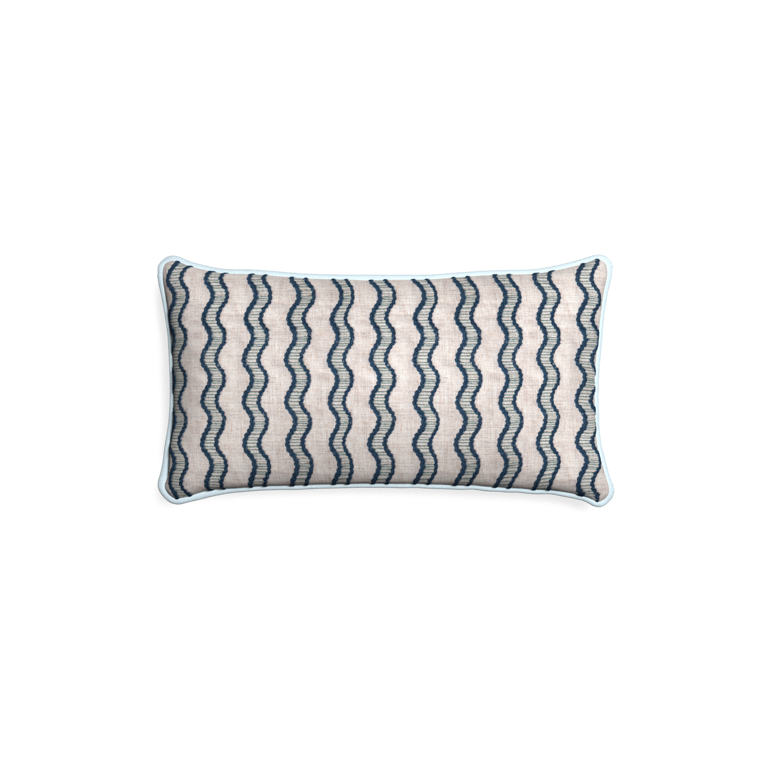 Petite-lumbar beatrice custom embroidered wavepillow with powder piping on white background