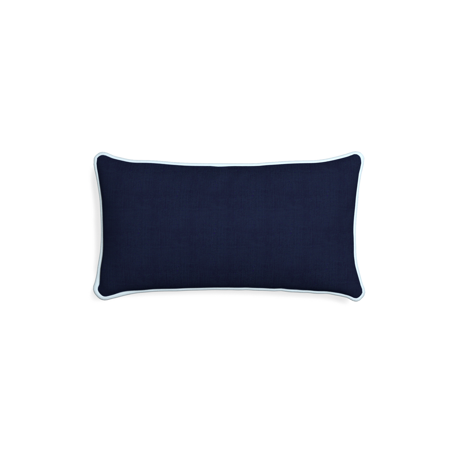 Petite-lumbar midnight custom navy bluepillow with powder piping on white background