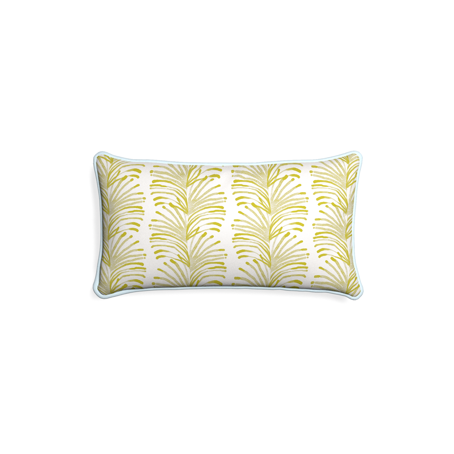 Petite-lumbar emma chartreuse custom yellow stripe chartreusepillow with powder piping on white background
