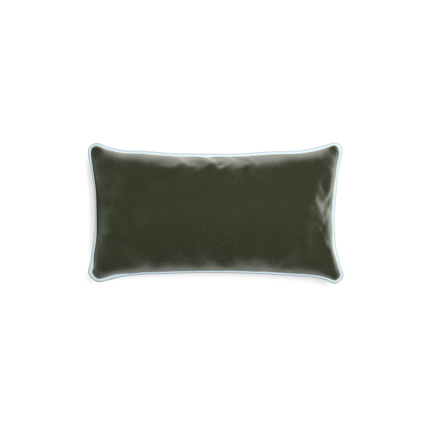 rectangle fern green velvet pillow with light blue piping