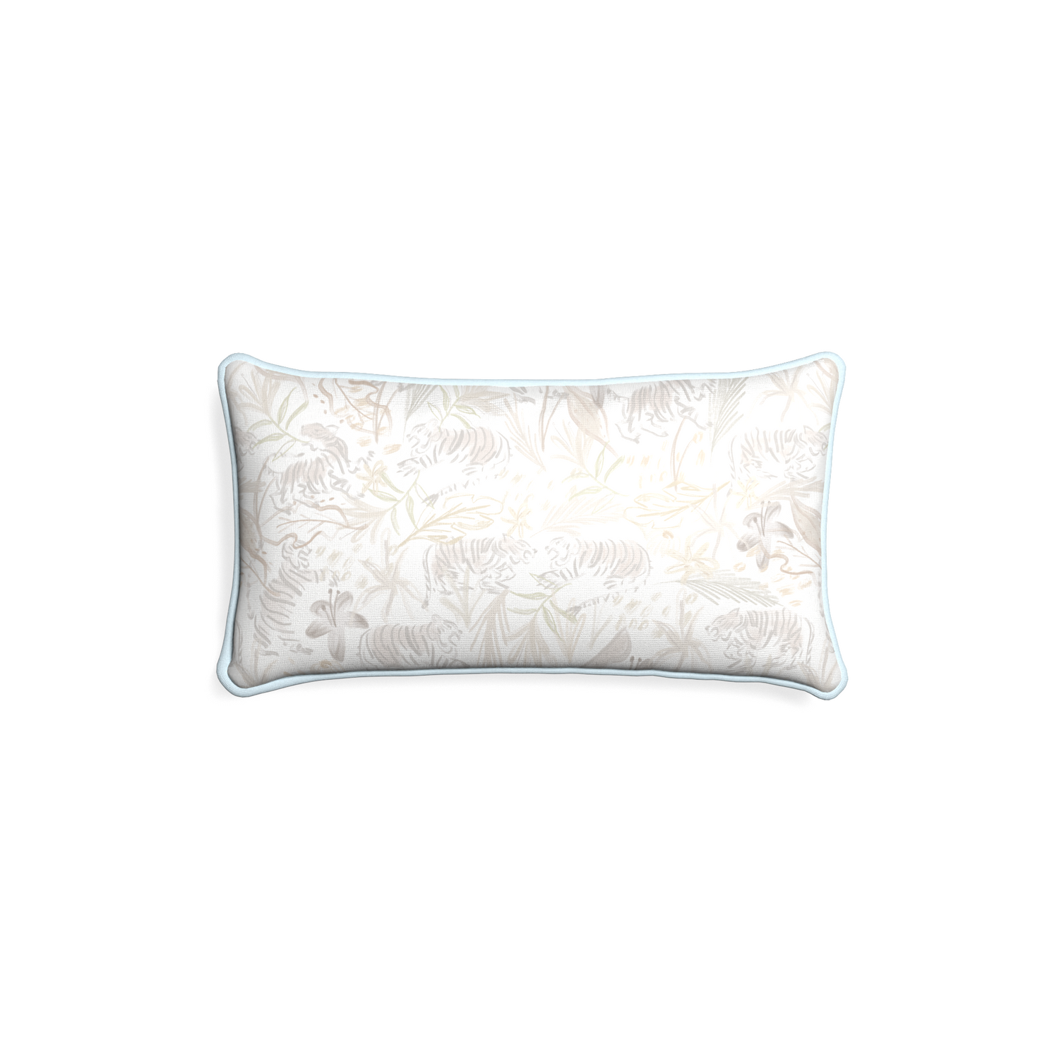 Petite-lumbar frida sand custom beige chinoiserie tigerpillow with powder piping on white background