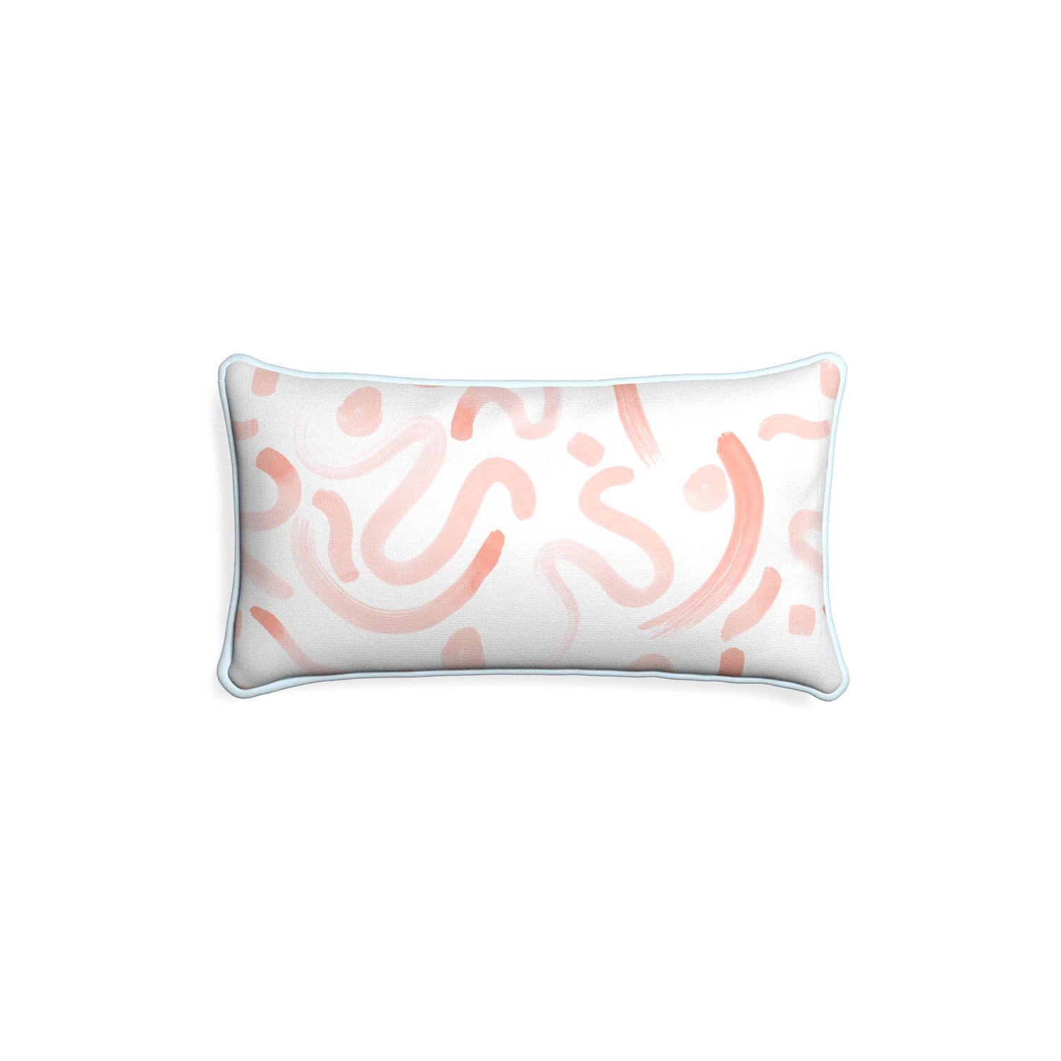 Petite-lumbar hockney pink custom pink graphicpillow with powder piping on white background