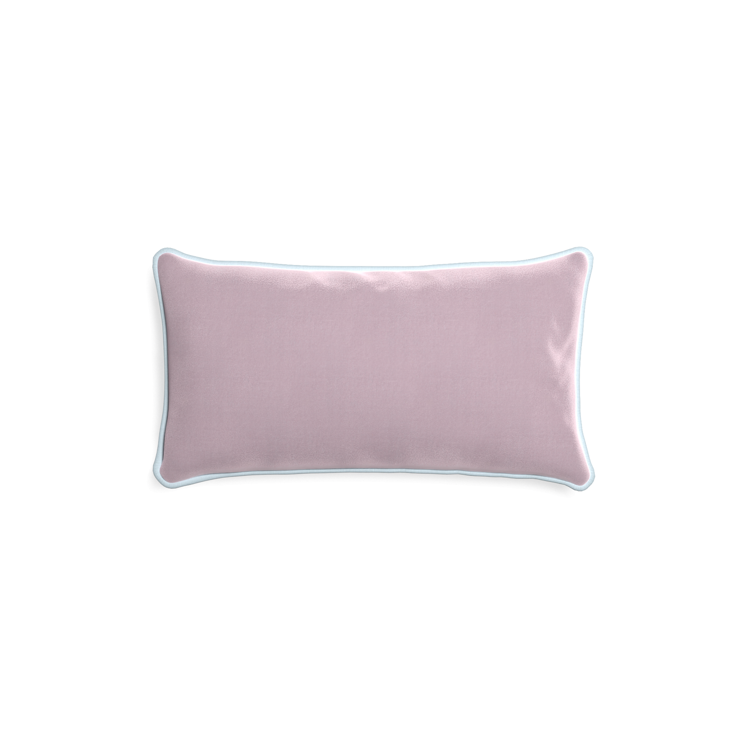 rectangle lilac velvet pillow with light blue piping