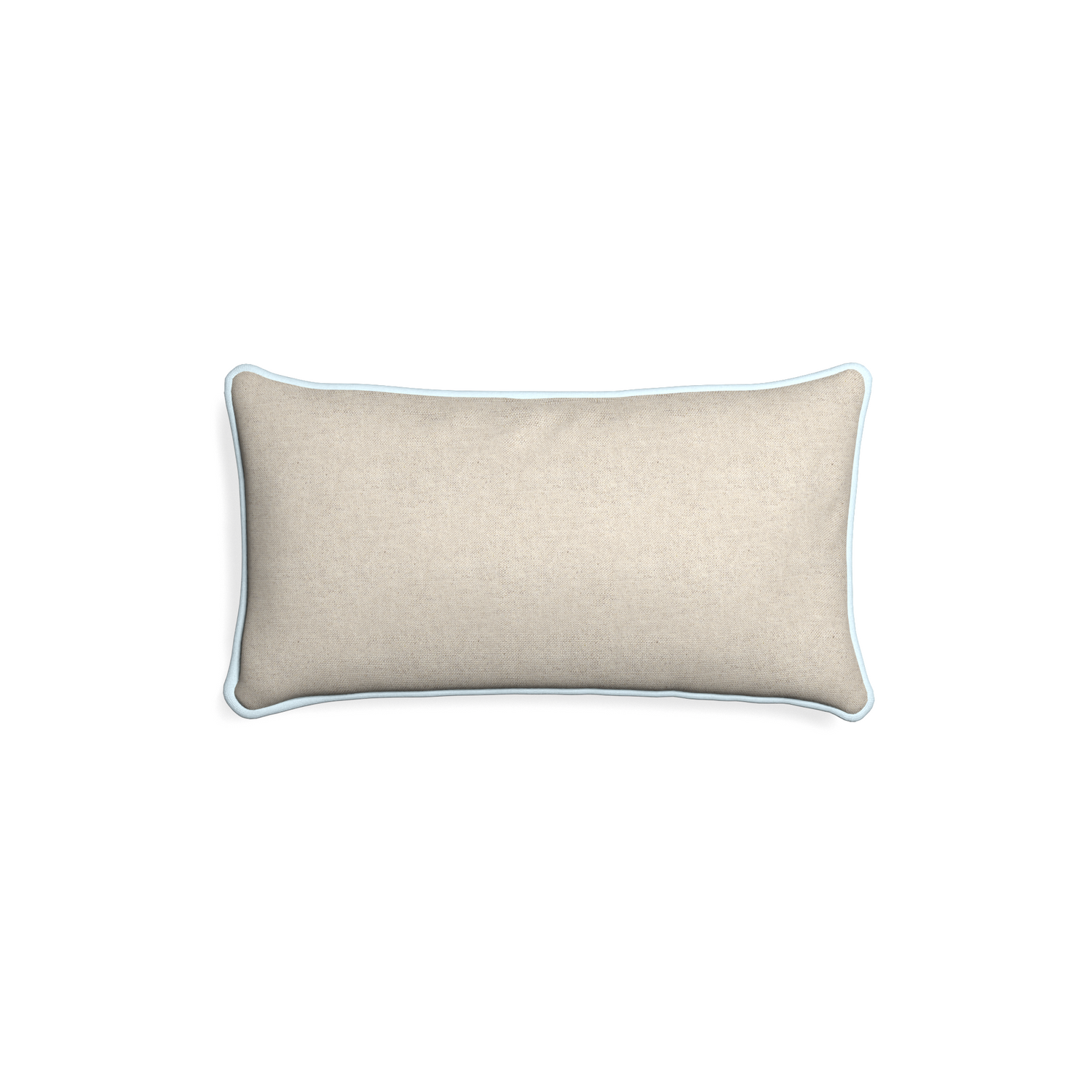Petite-lumbar oat custom light brownpillow with powder piping on white background