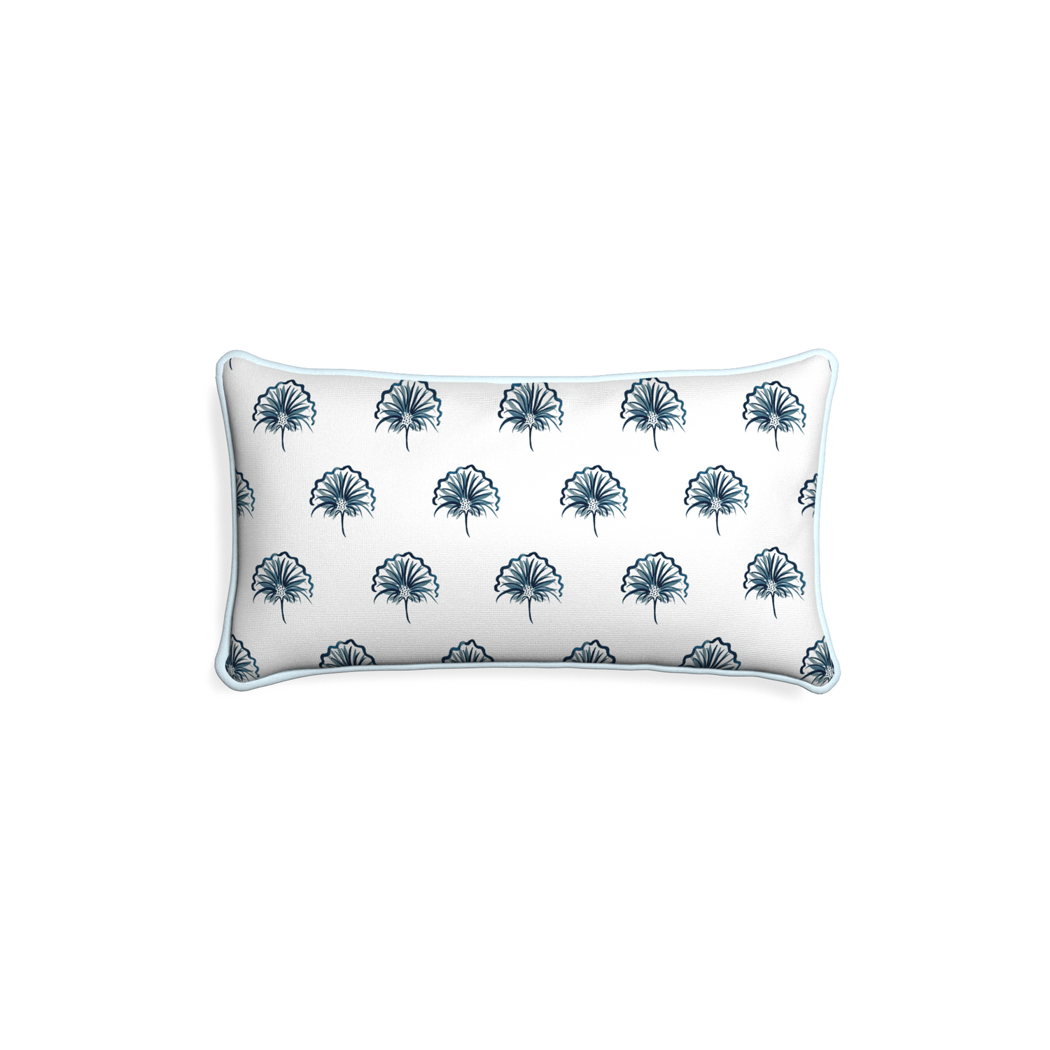 Petite-lumbar penelope midnight custom floral navypillow with powder piping on white background