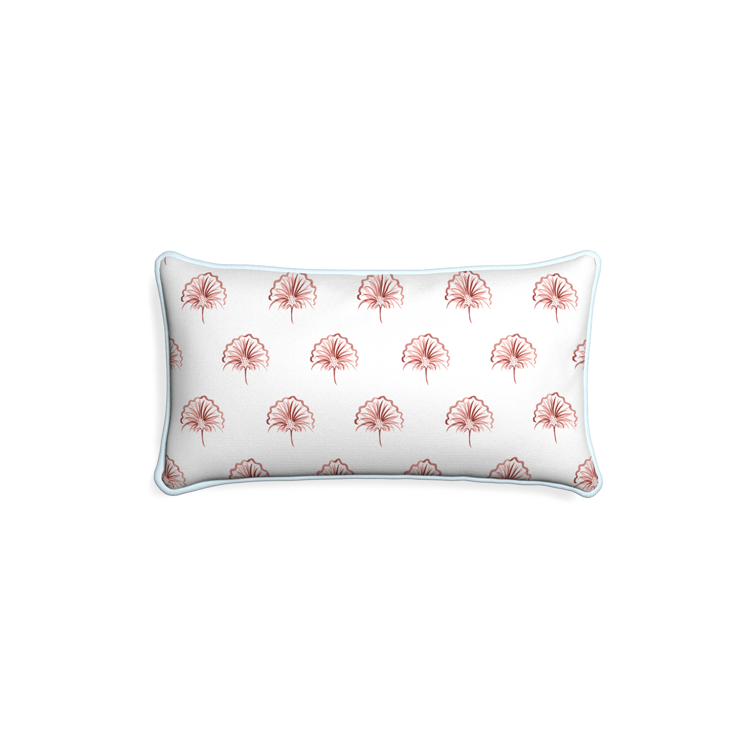 Petite-lumbar penelope rose custom floral pinkpillow with powder piping on white background
