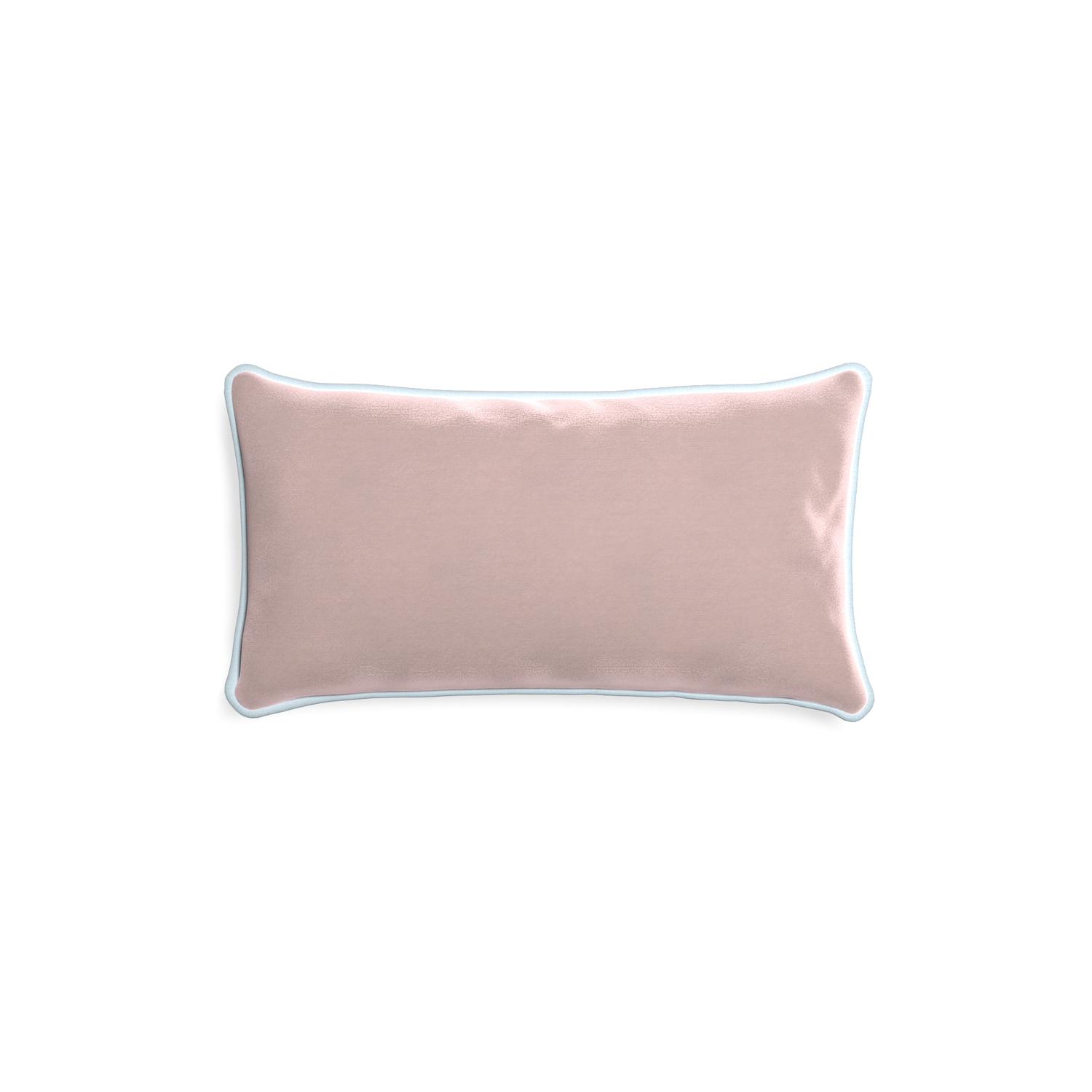 rectangle light pink velvet pillow with light blue piping