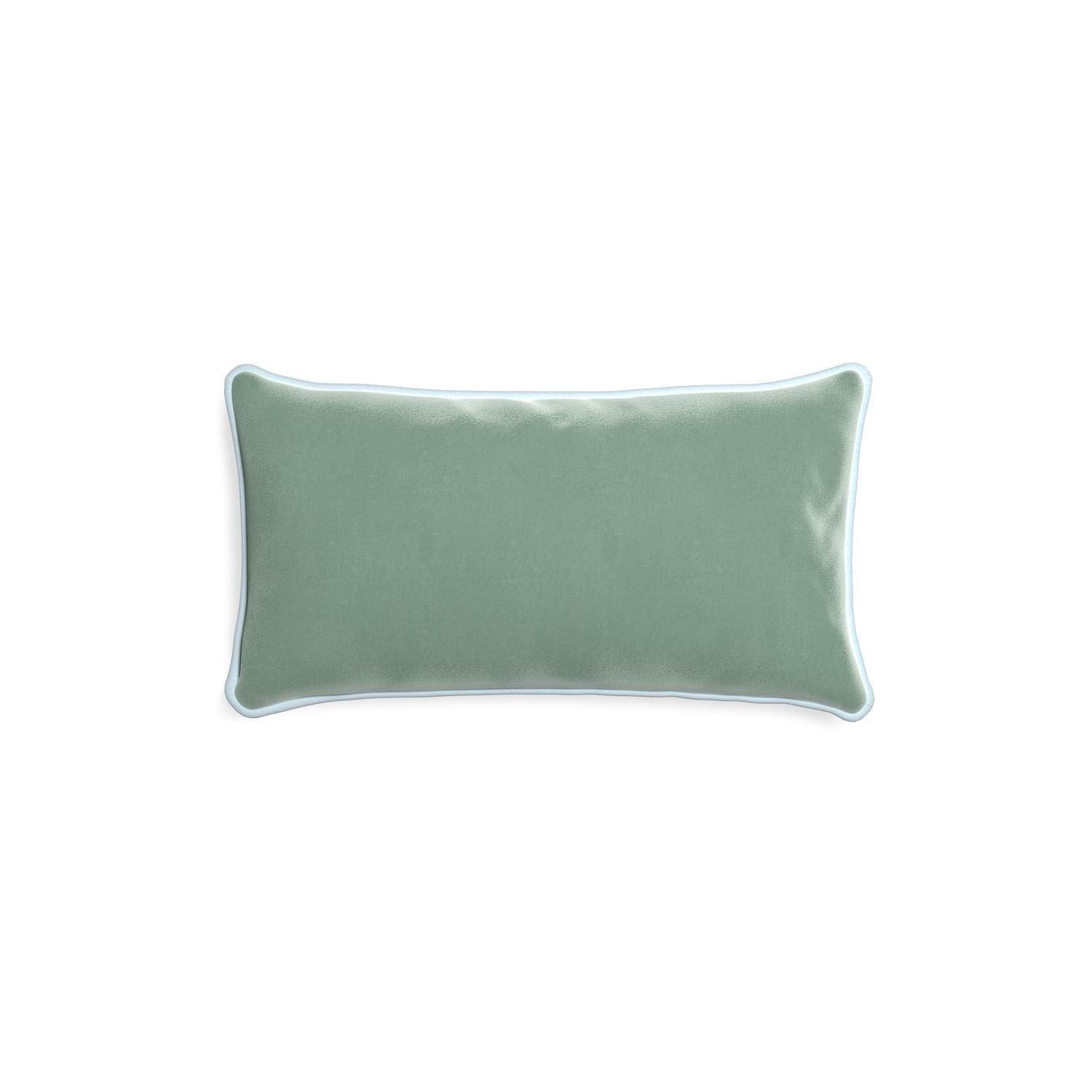 rectangle blue green velvet pillow with light blue piping