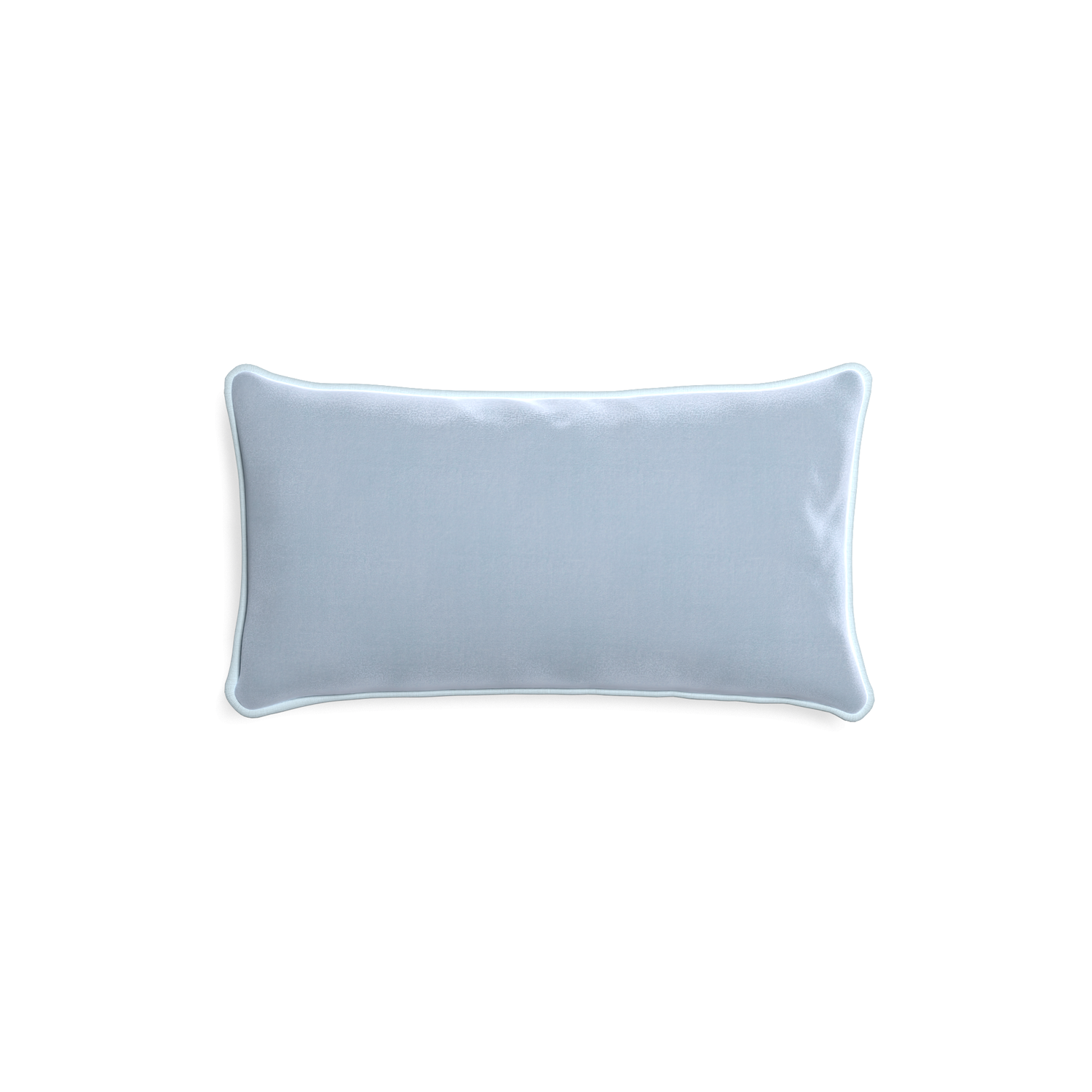 rectangle light blue velvet pillow with light blue piping