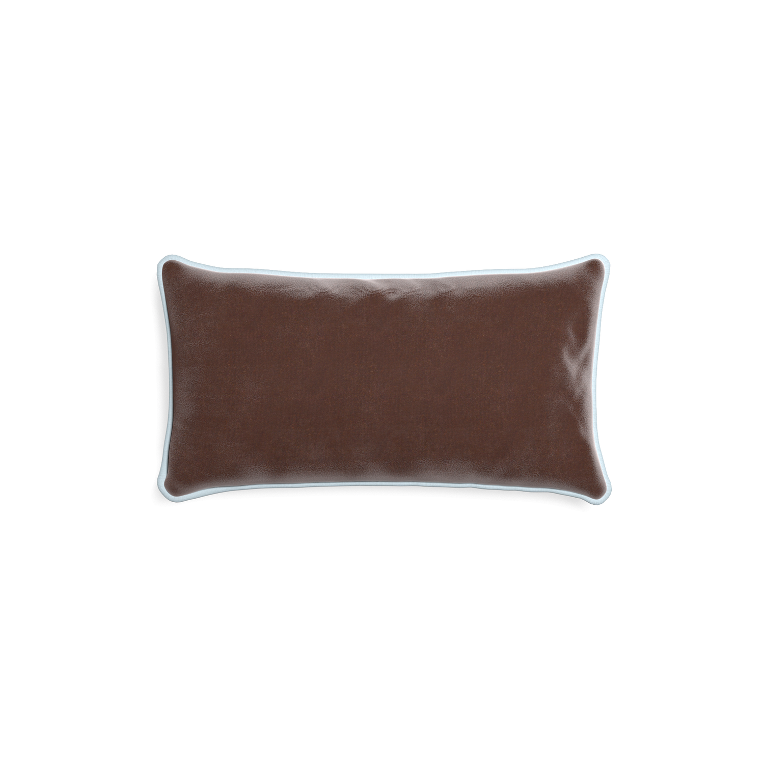 rectangle brown velvet pillow with light blue piping