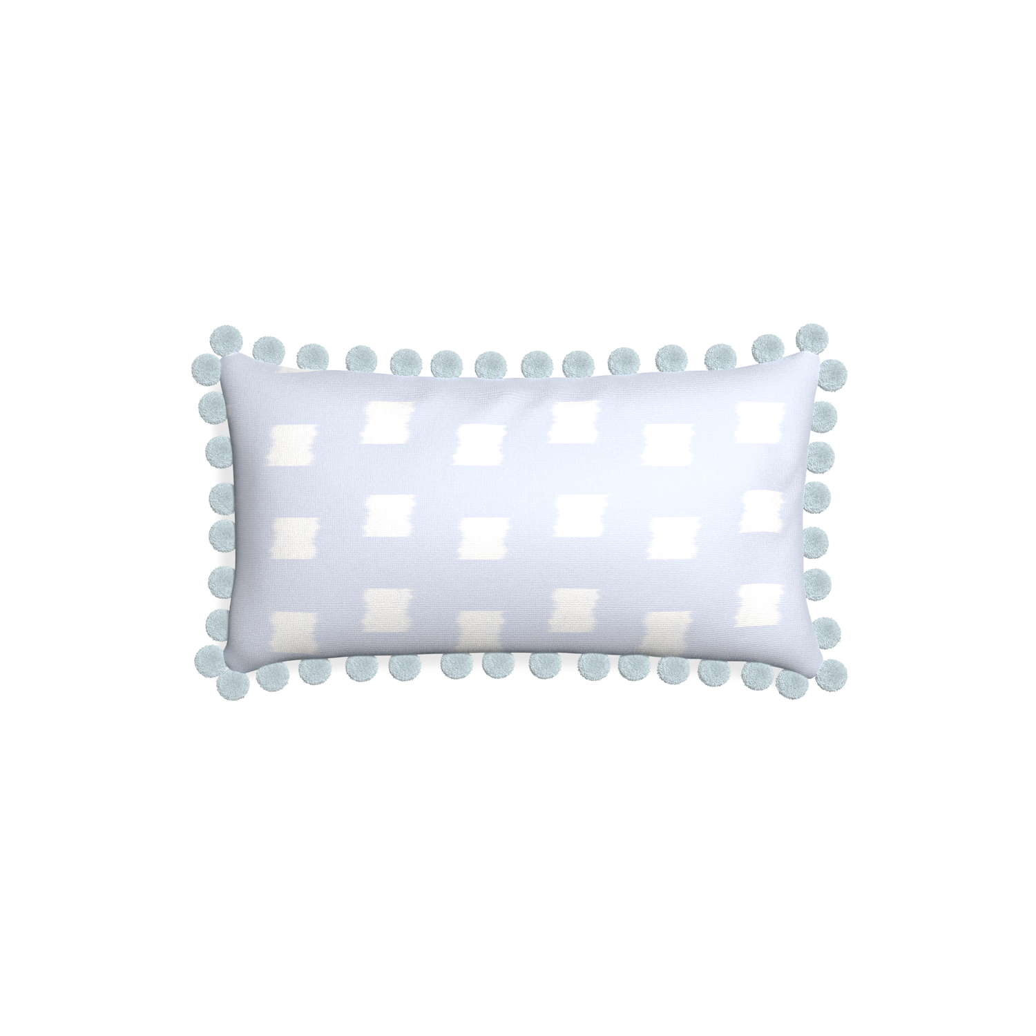 Petite-lumbar denton custom sky blue patternpillow with powder pom pom on white background