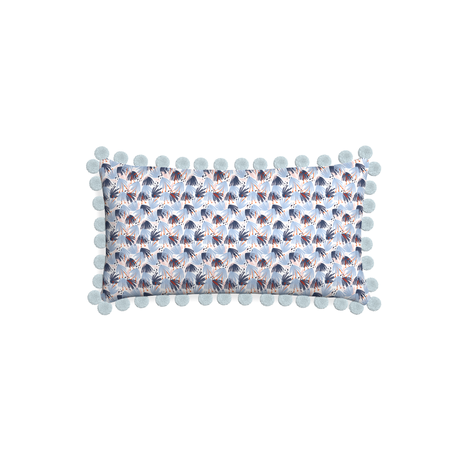 Petite-lumbar eden blue custom red and bluepillow with powder pom pom on white background