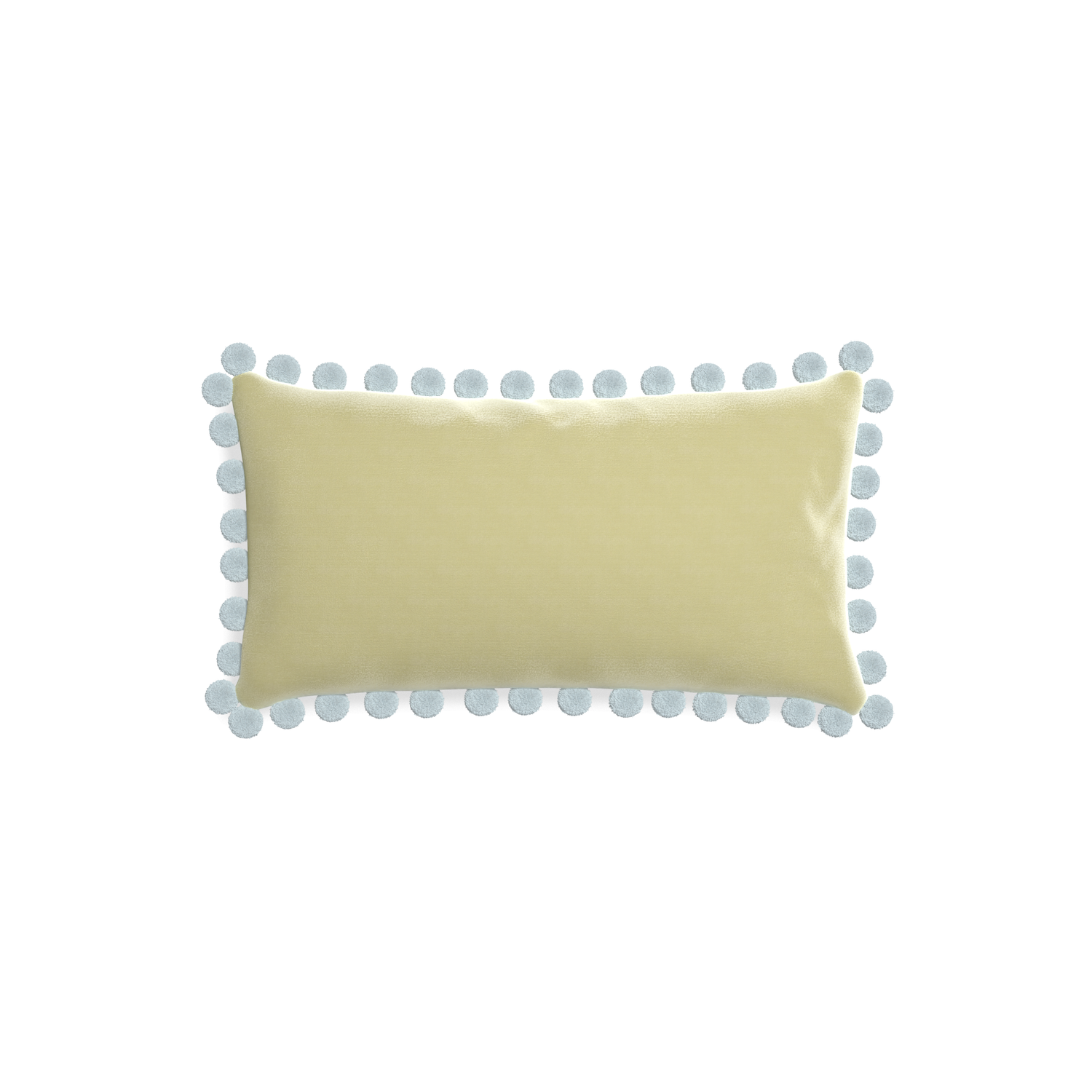 rectangle light green pillow with light blue pom poms