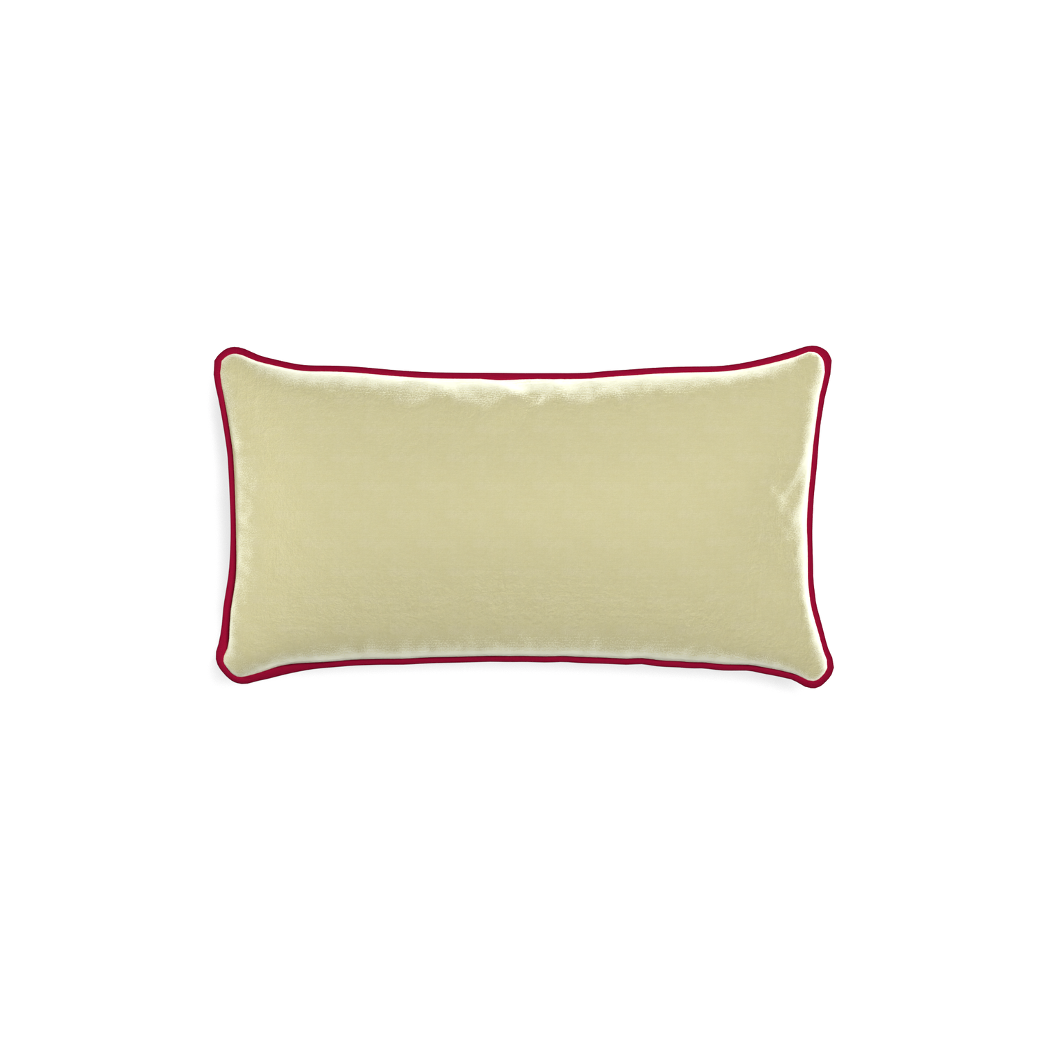 rectangle light green velvet pillow with dark red piping