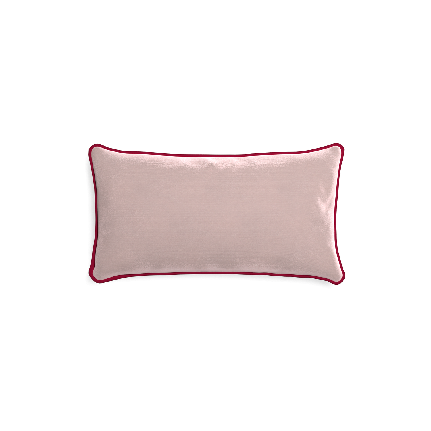 rectangle light pink velvet pillow with dark red piping