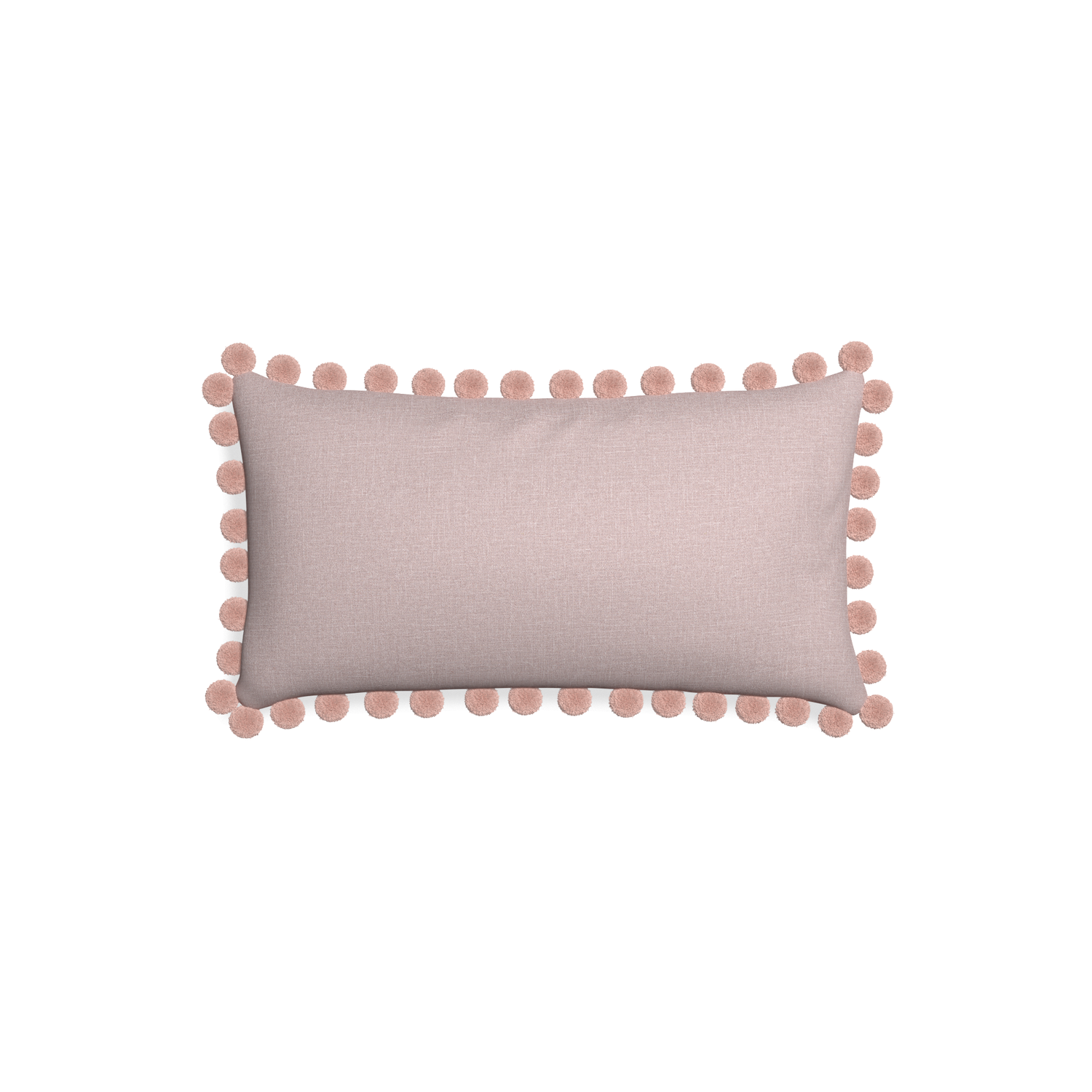 Petite-lumbar orchid custom mauve pinkpillow with rose pom pom on white background