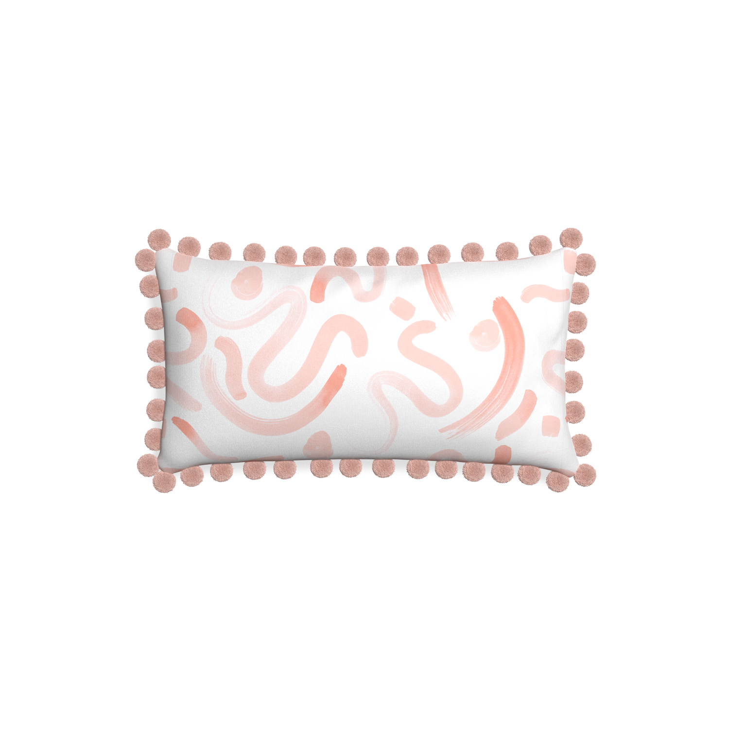 pink abstract lumbar pillow with rose pink pom poms