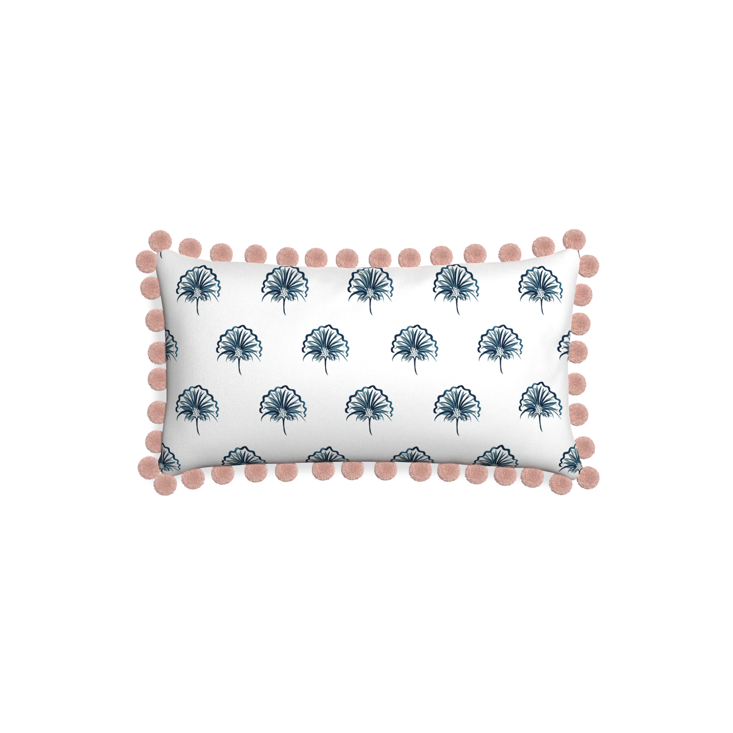 Petite-lumbar penelope midnight custom floral navypillow with rose pom pom on white background
