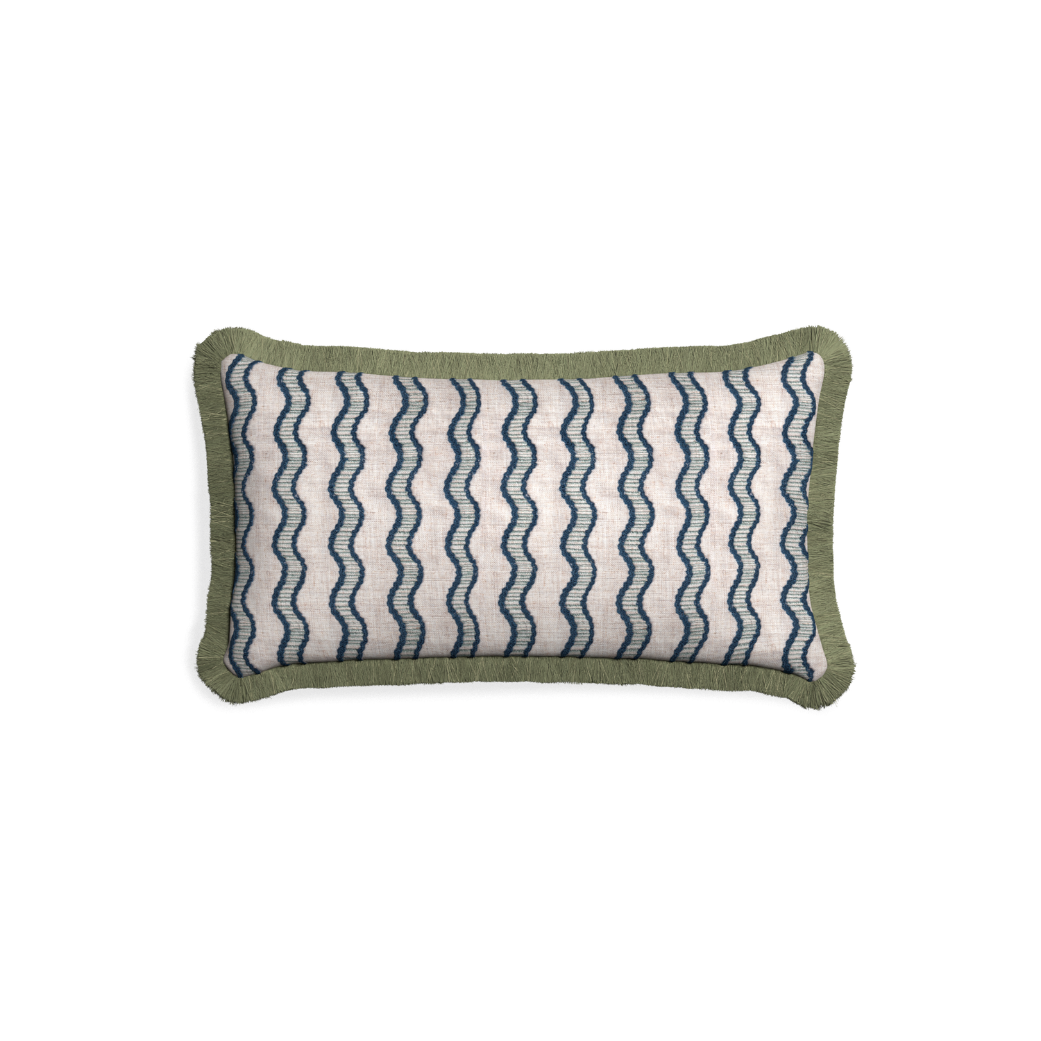 Petite-lumbar beatrice custom embroidered wavepillow with sage fringe on white background
