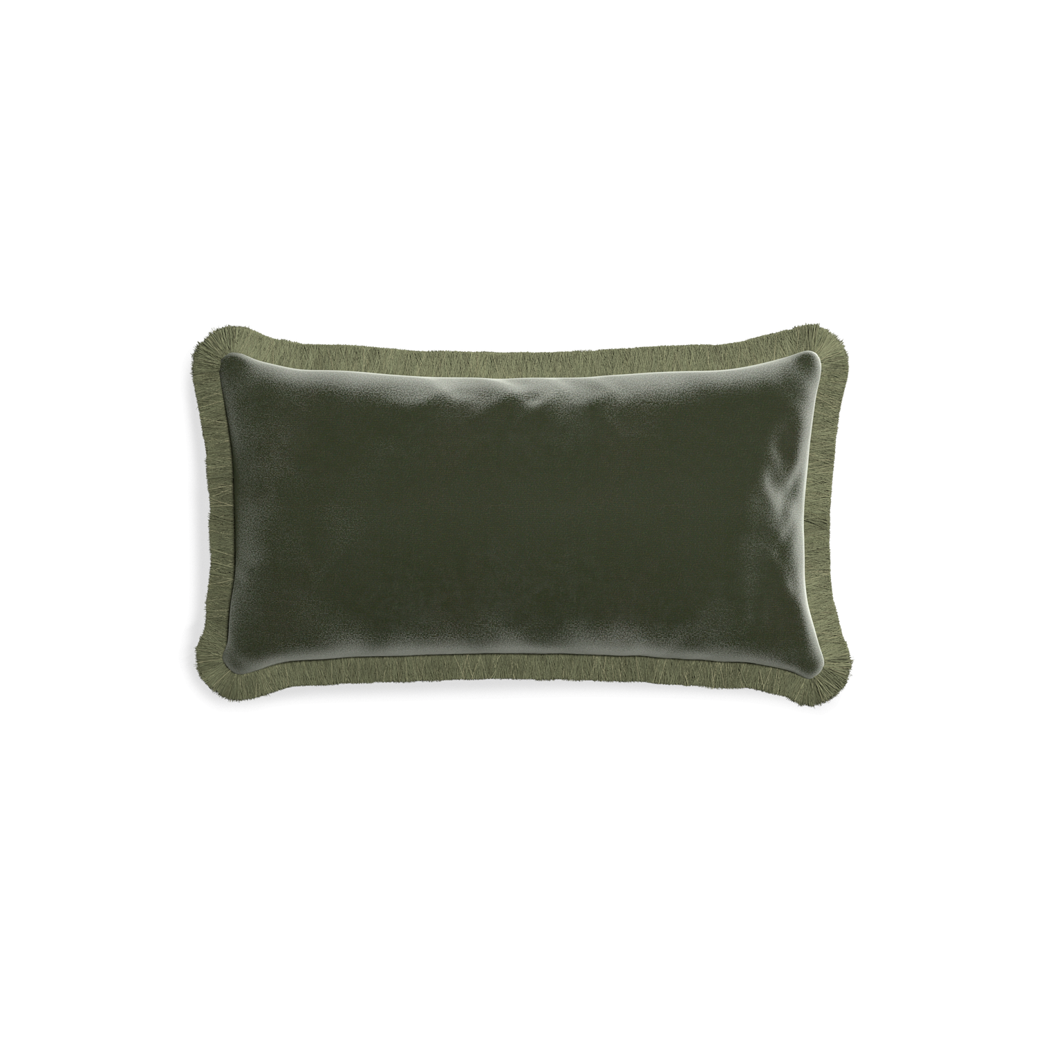 rectangle fern green velvet pillow with sage green fringe